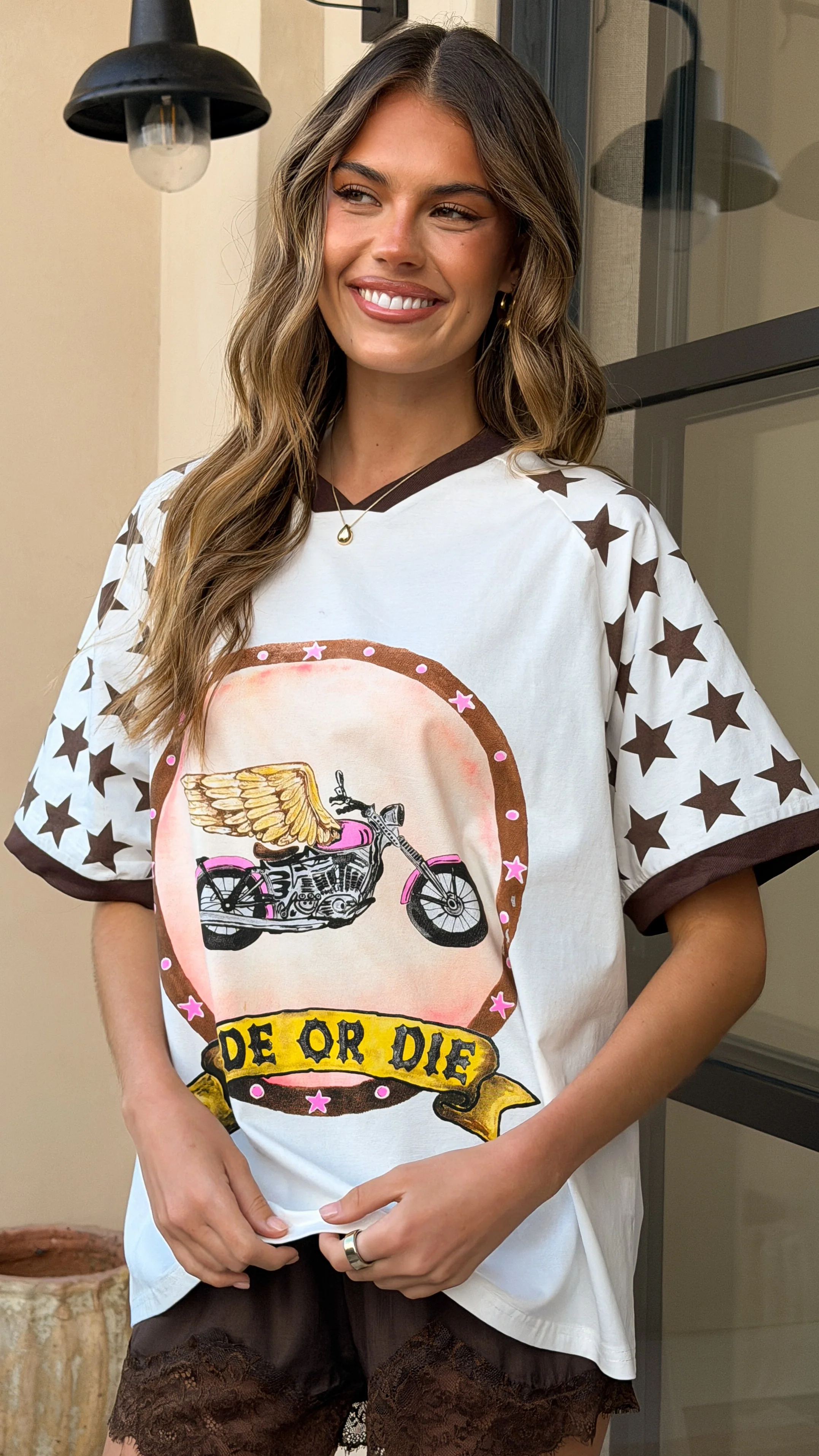 Ride Or Die Oversized T-Shirt - White/Brown - Image 6