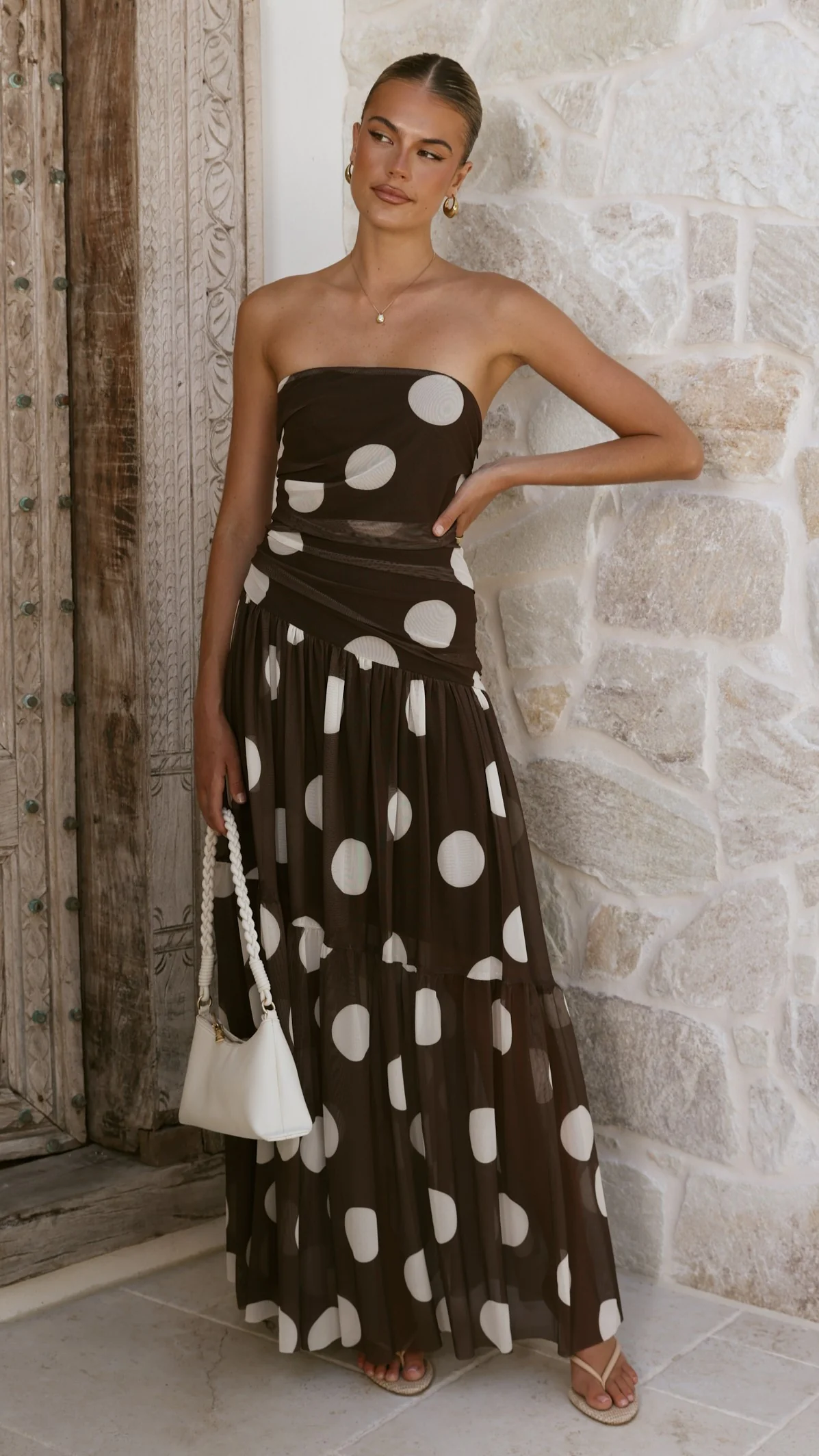 Riko Strapless Maxi Dress - Chocolate Macro Polka - Image 10