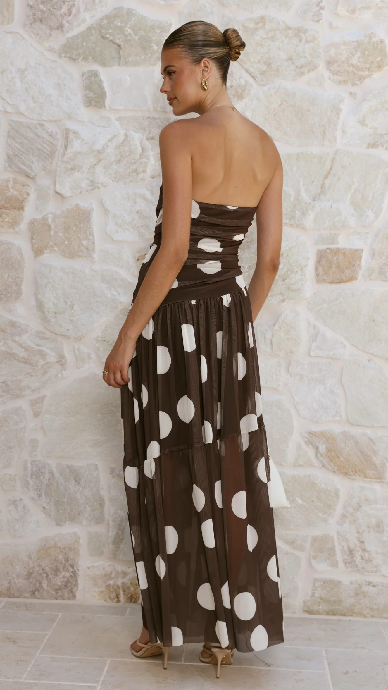 Riko Strapless Maxi Dress - Chocolate Macro Polka - Image 2