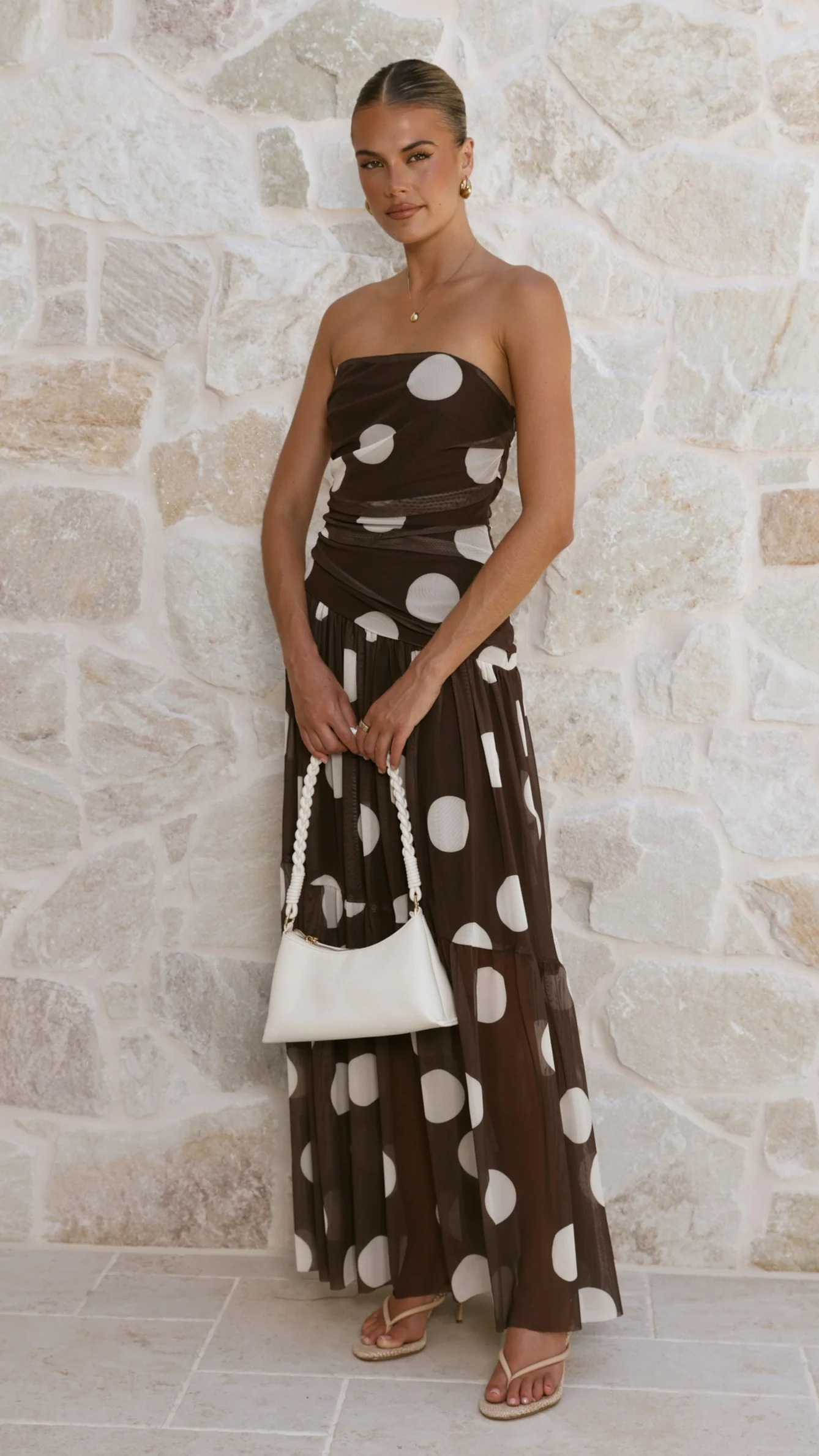 Riko Strapless Maxi Dress - Chocolate Macro Polka - Image 3