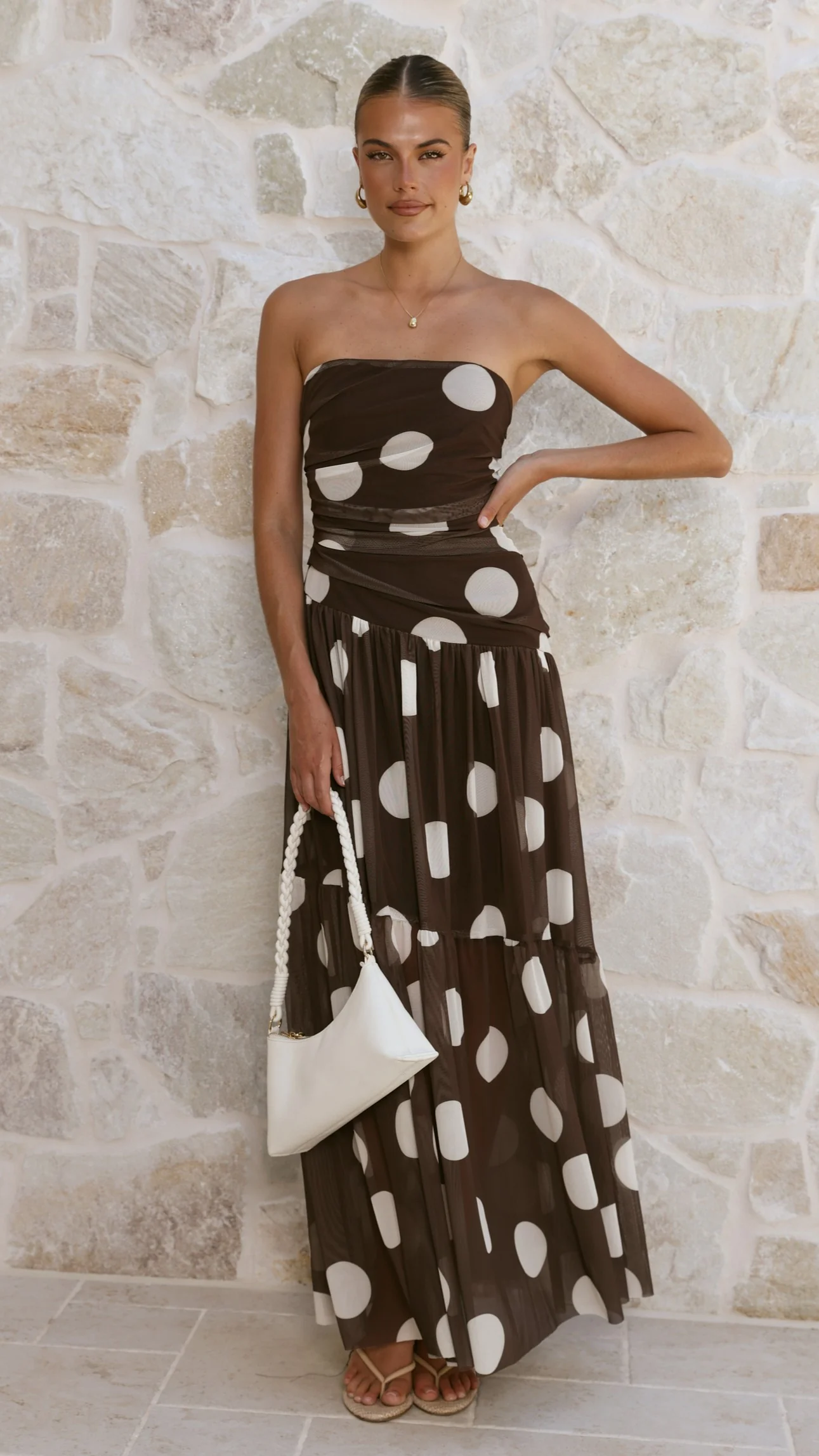 Riko Strapless Maxi Dress - Chocolate Macro Polka - Image 5