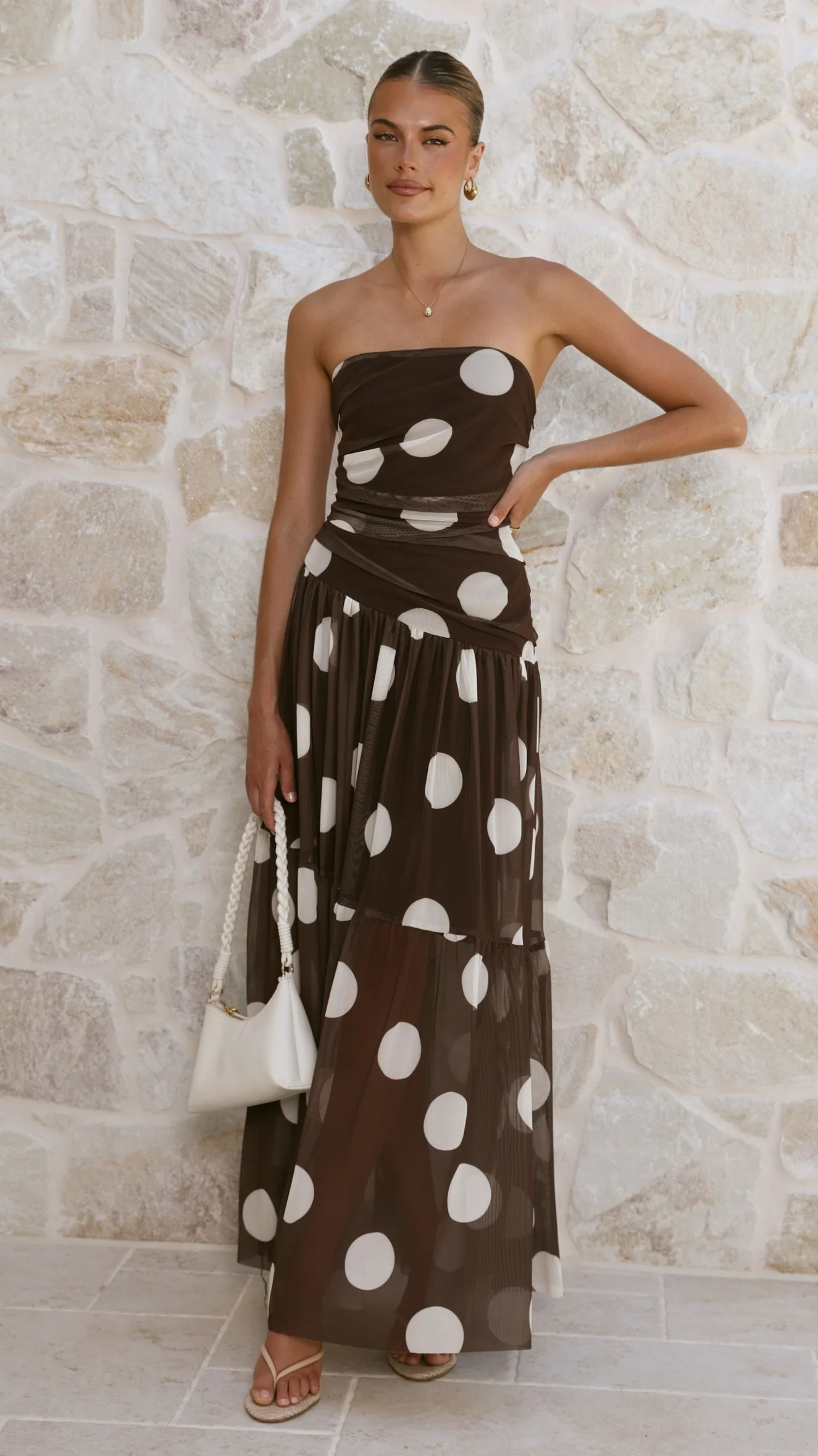 Riko Strapless Maxi Dress - Chocolate Macro Polka - Image 6