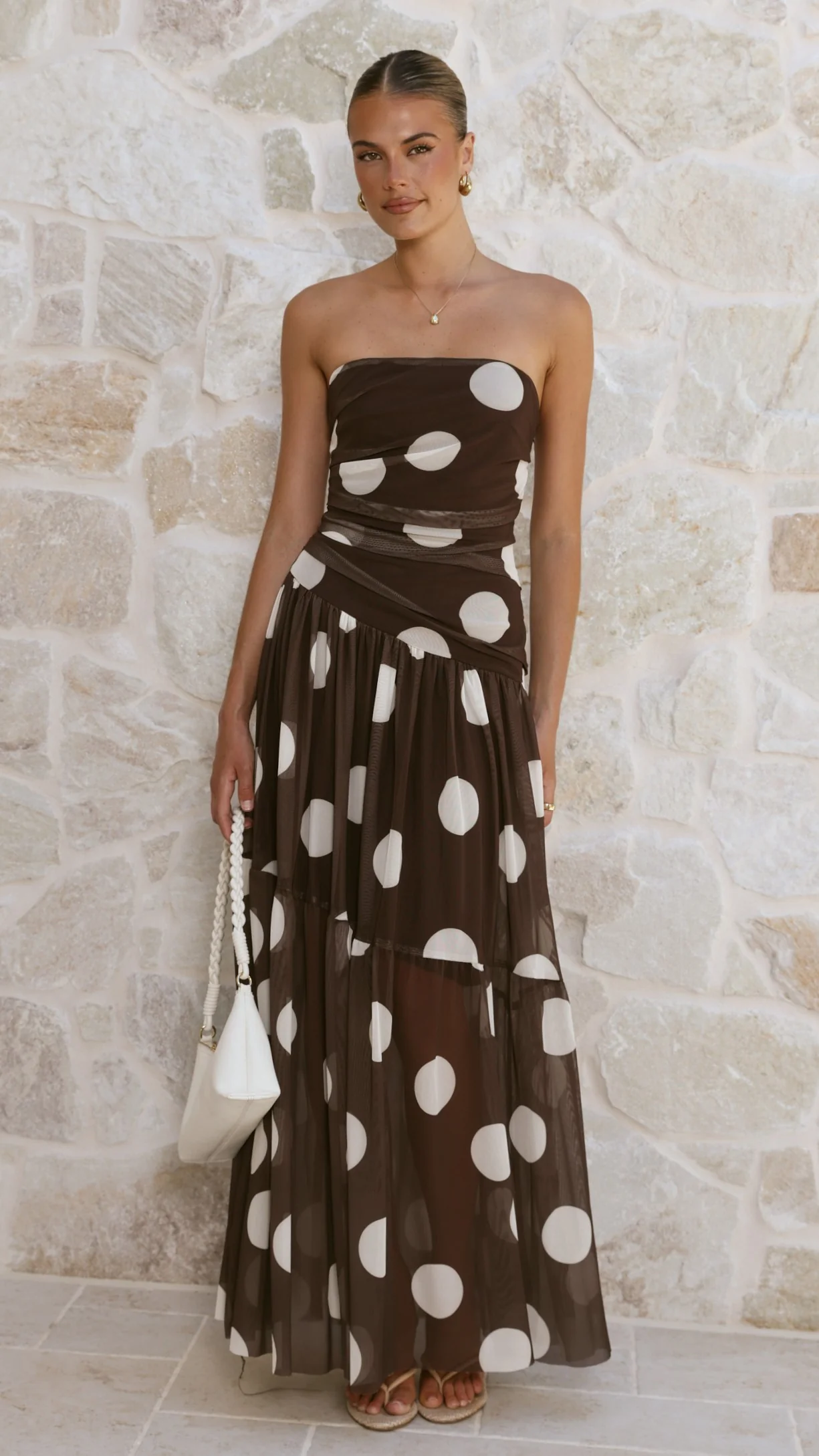 Riko Strapless Maxi Dress - Chocolate Macro Polka - Image 8