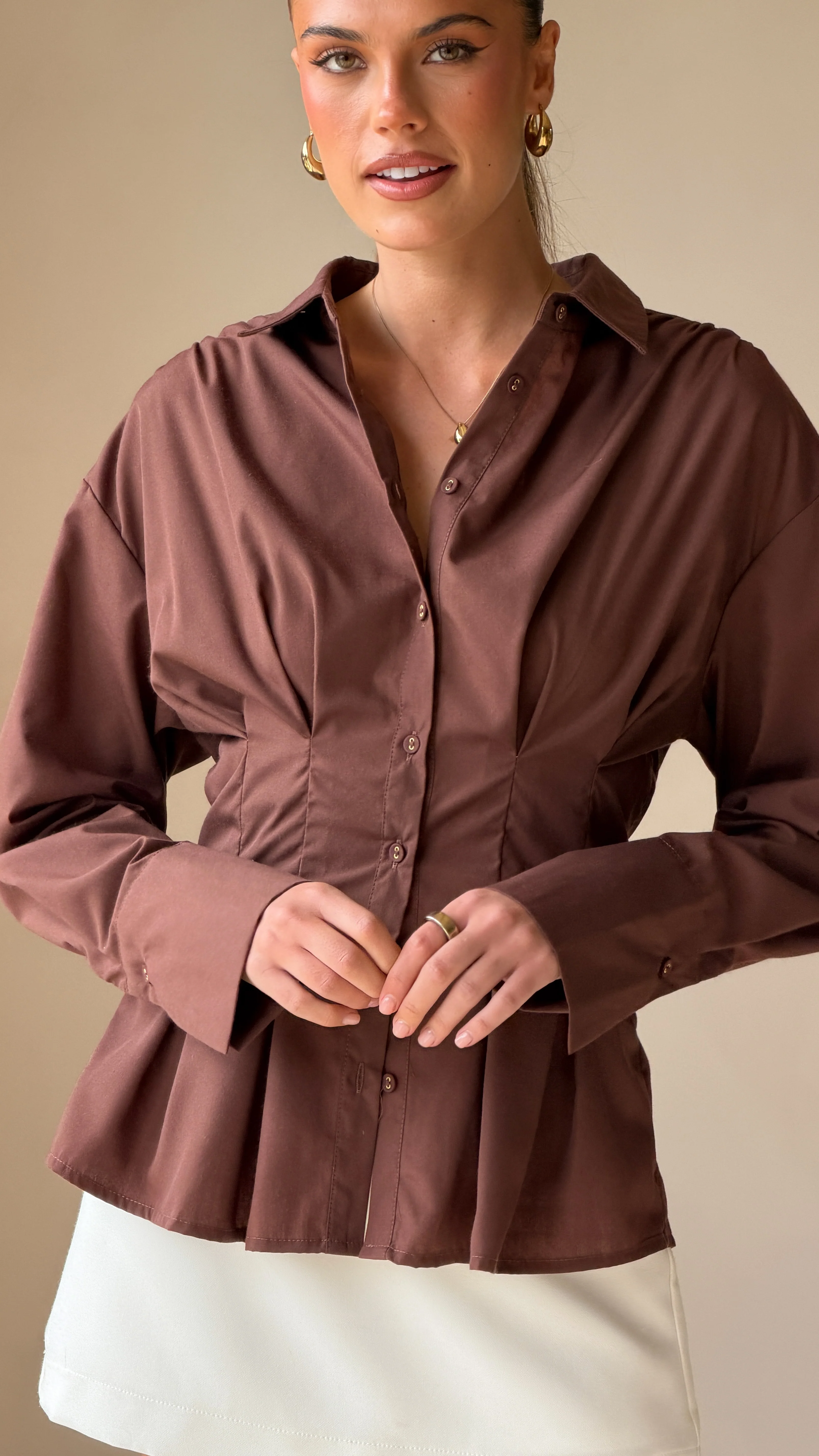 Riley Long Sleeve Top - Brown - Image 6