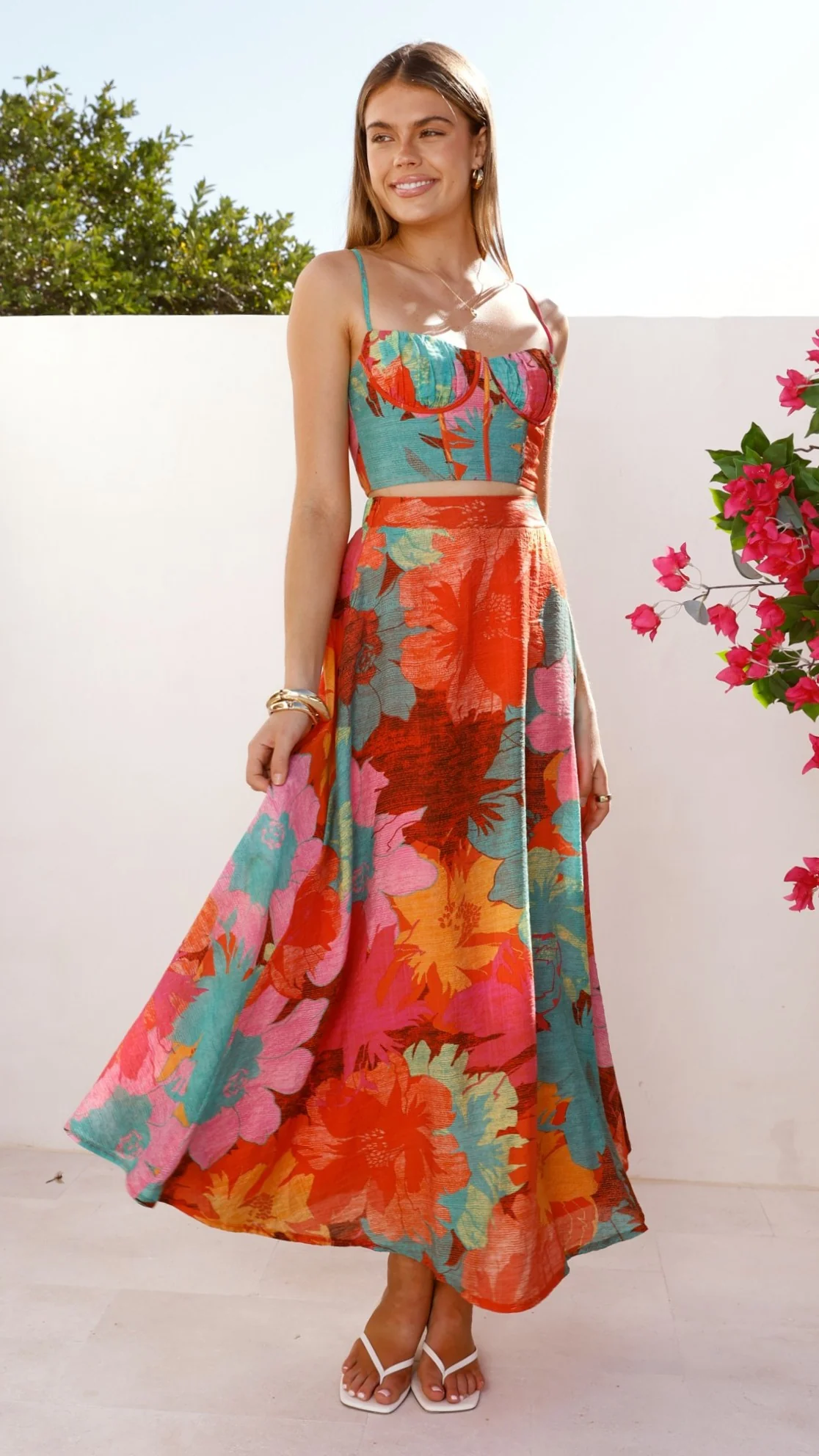 Rixie Maxi Skirt - Orange Floral