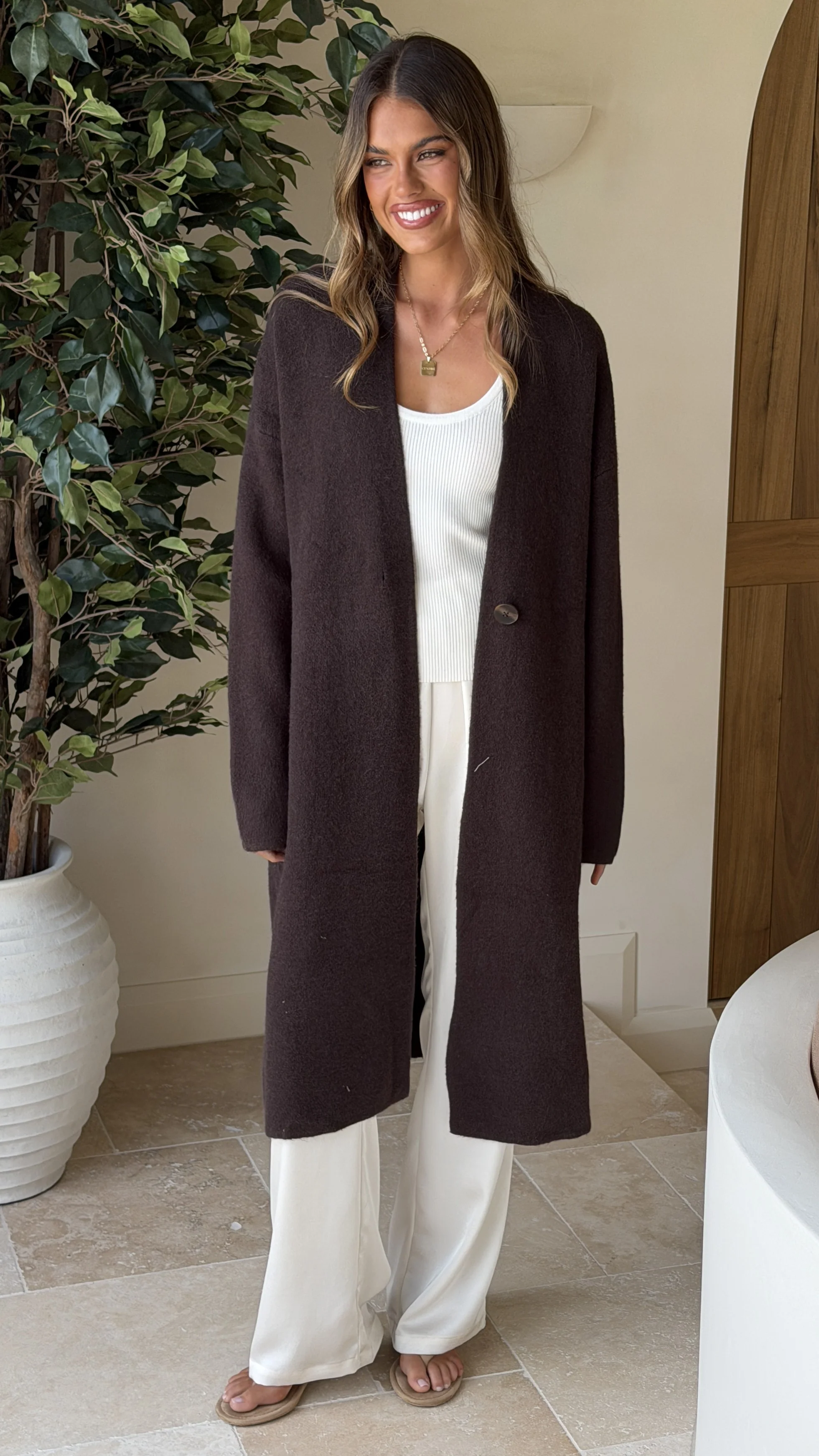 Romy Longline Cardigan - Chocolate - Image 3