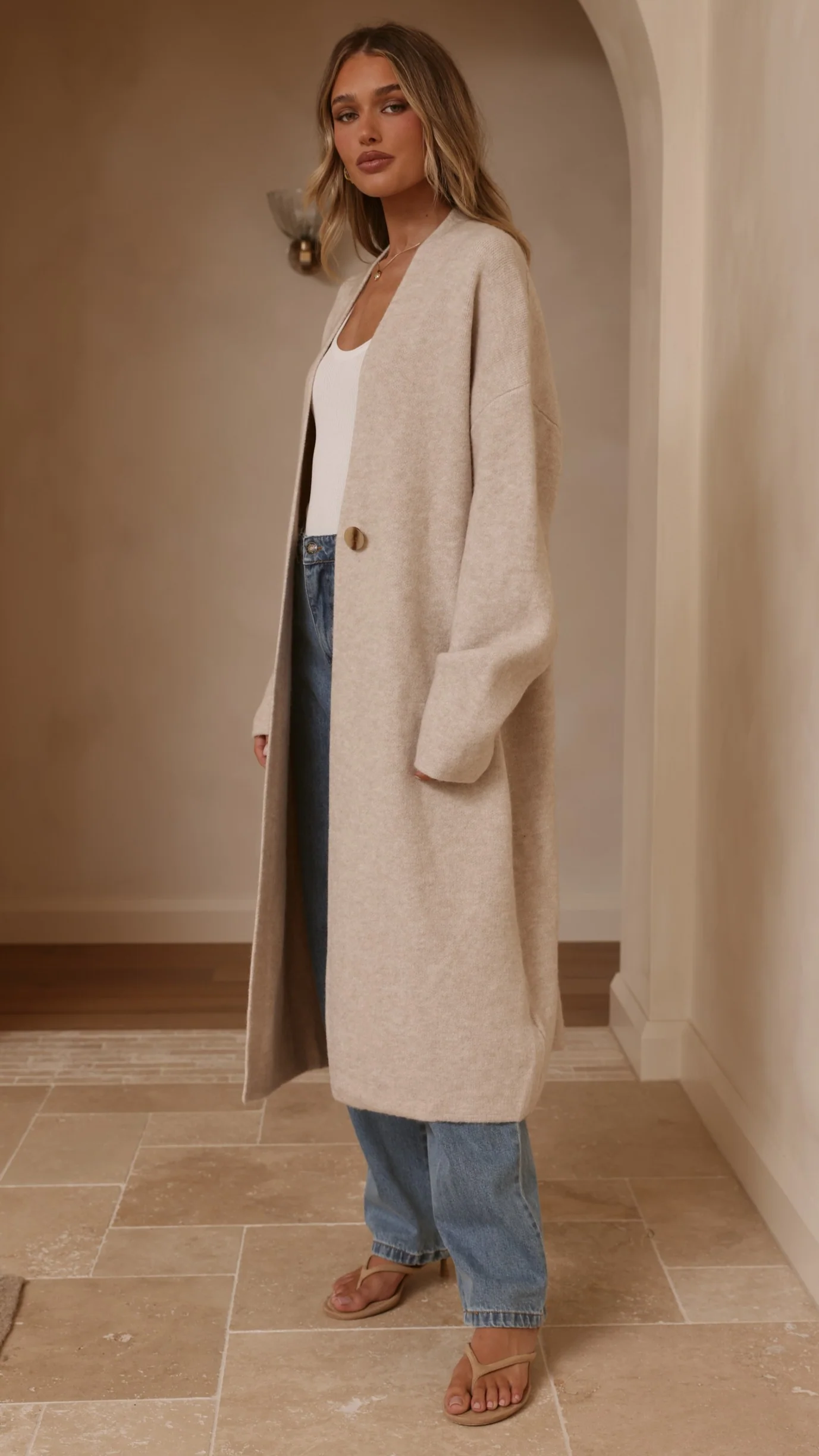 Romy Longline Cardigan - Oat - Image 3