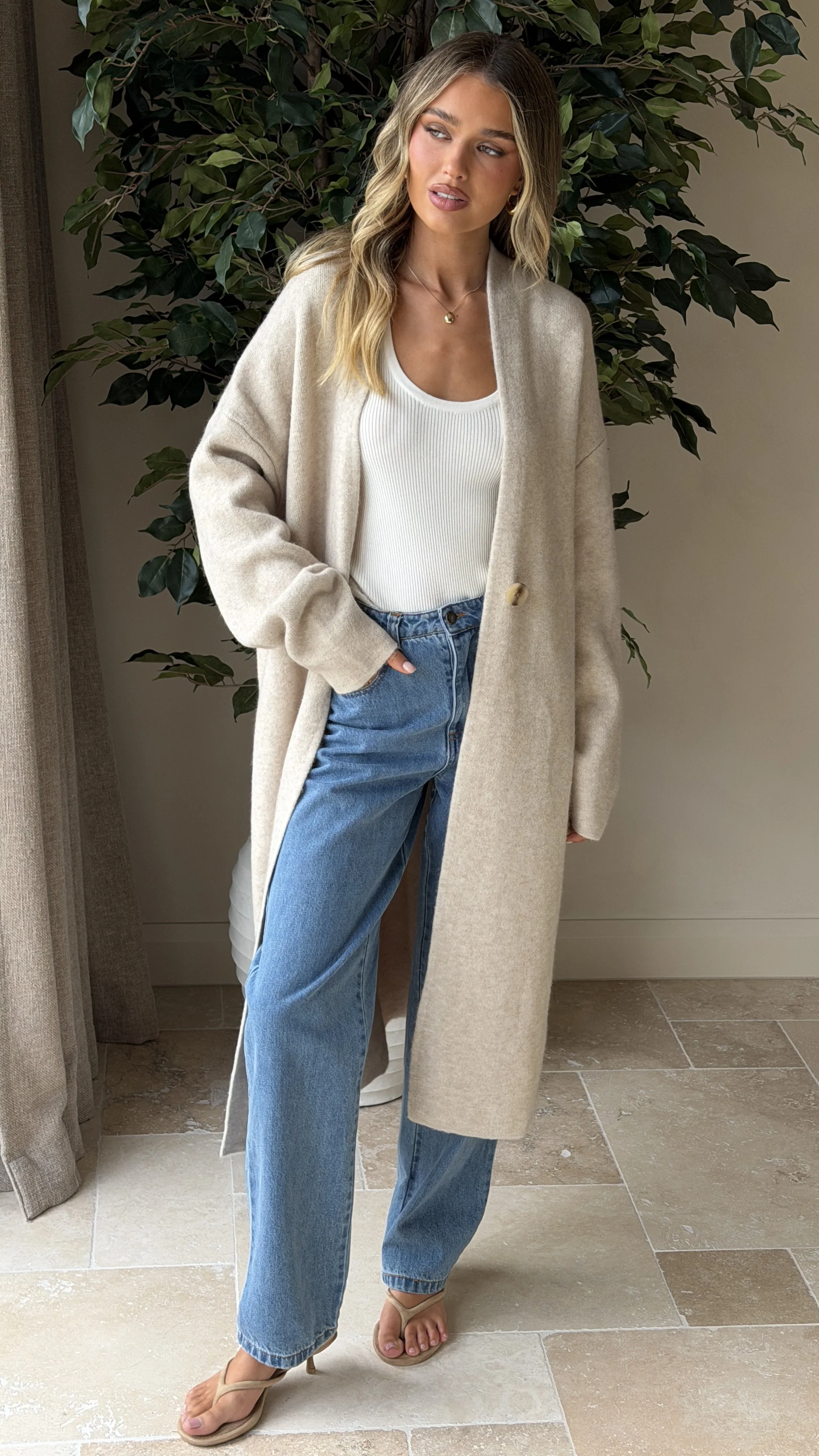 Romy Longline Cardigan - Oat - Image 4