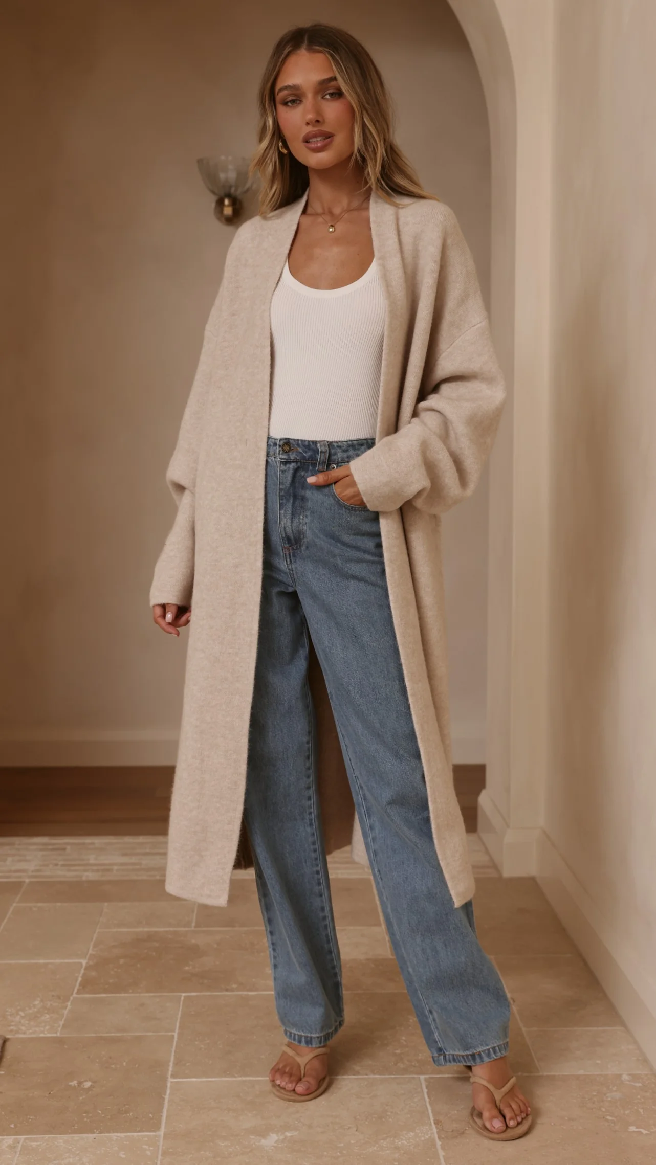 Romy Longline Cardigan - Oat - Image 5