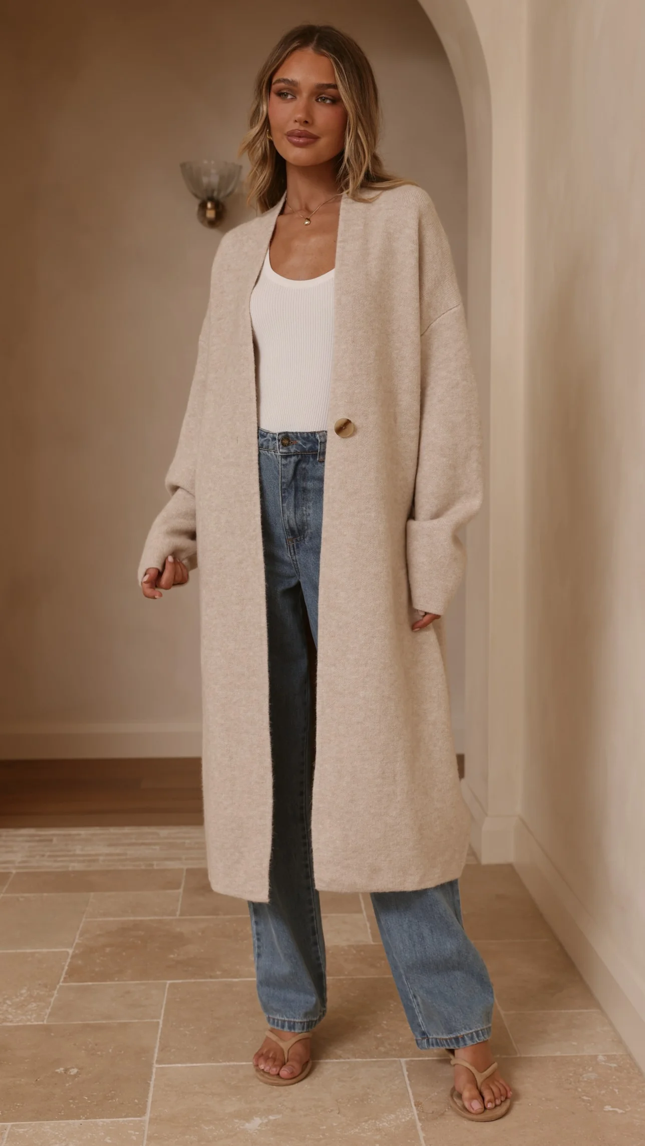 Romy Longline Cardigan - Oat - Image 6