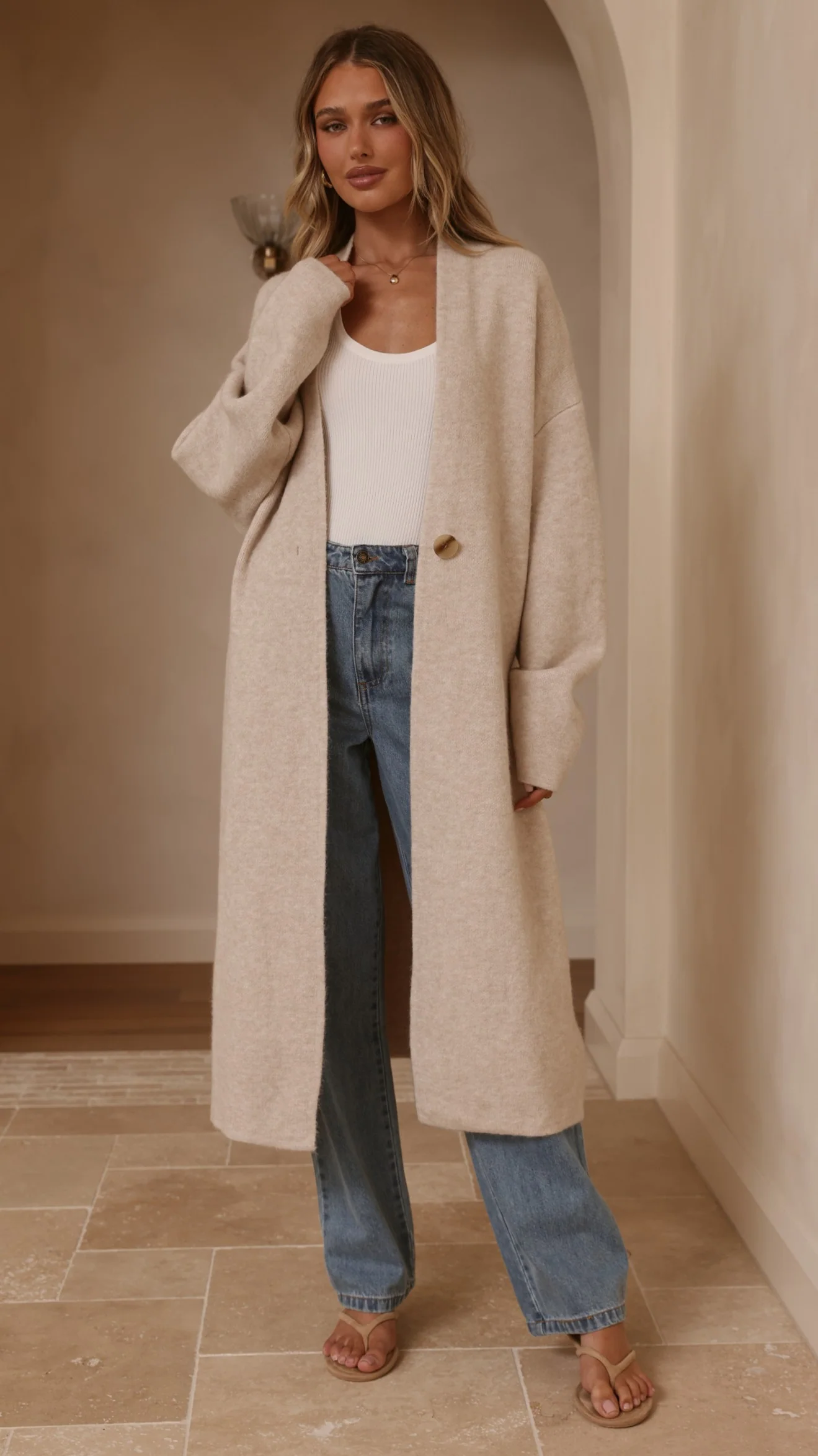 Romy Longline Cardigan - Oat - Image 7