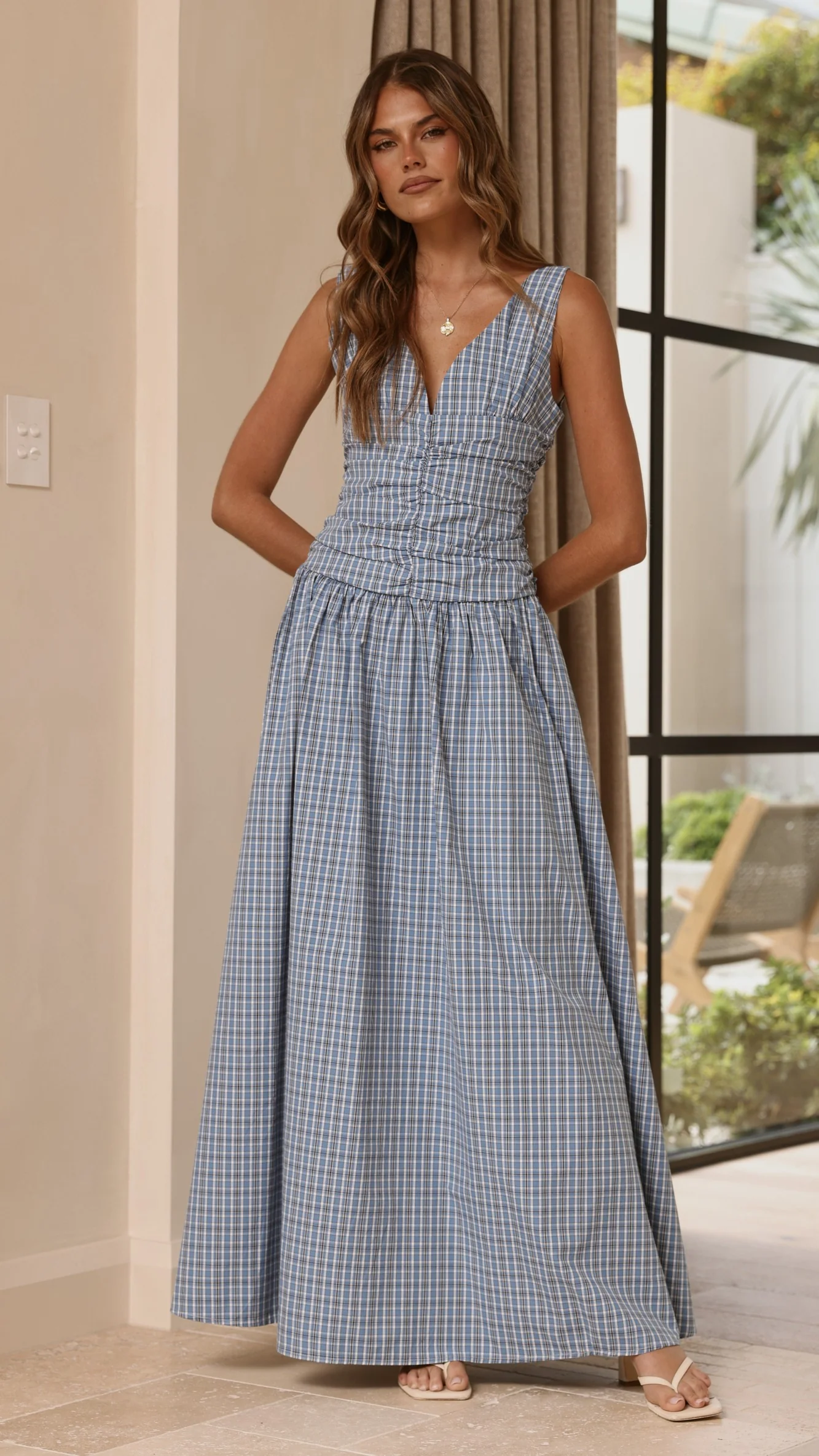 Sanya Maxi Dress - Blue Check - Image 10