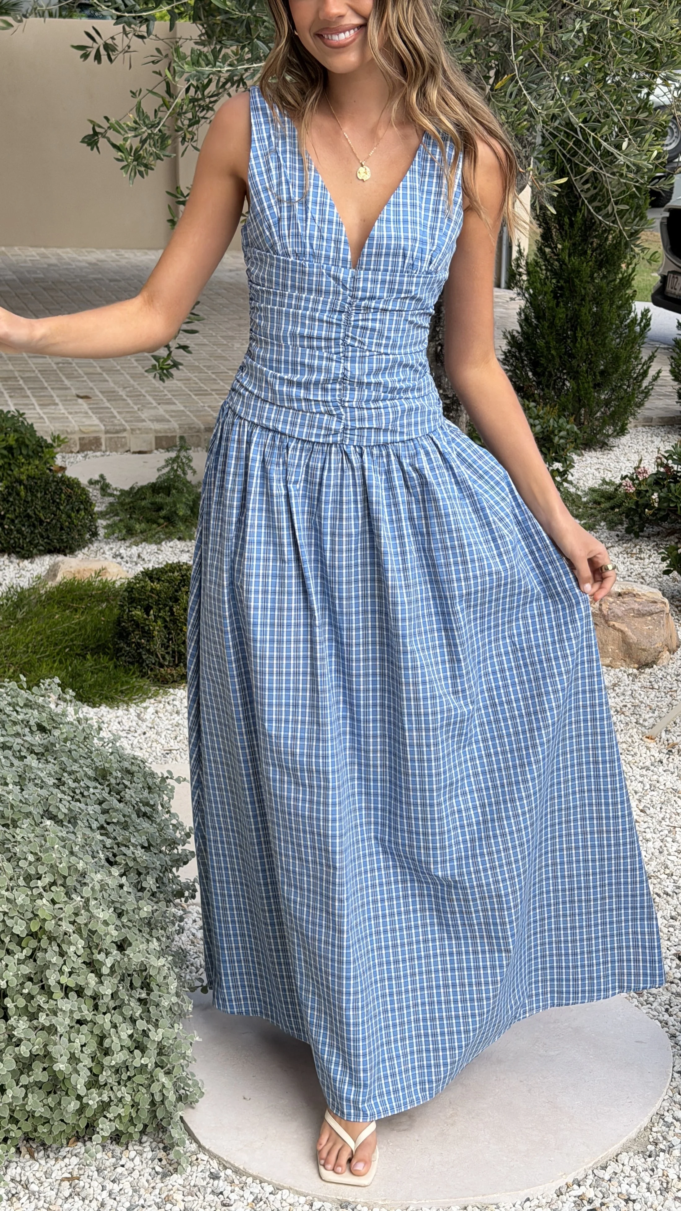 Sanya Maxi Dress - Blue Check - Image 4