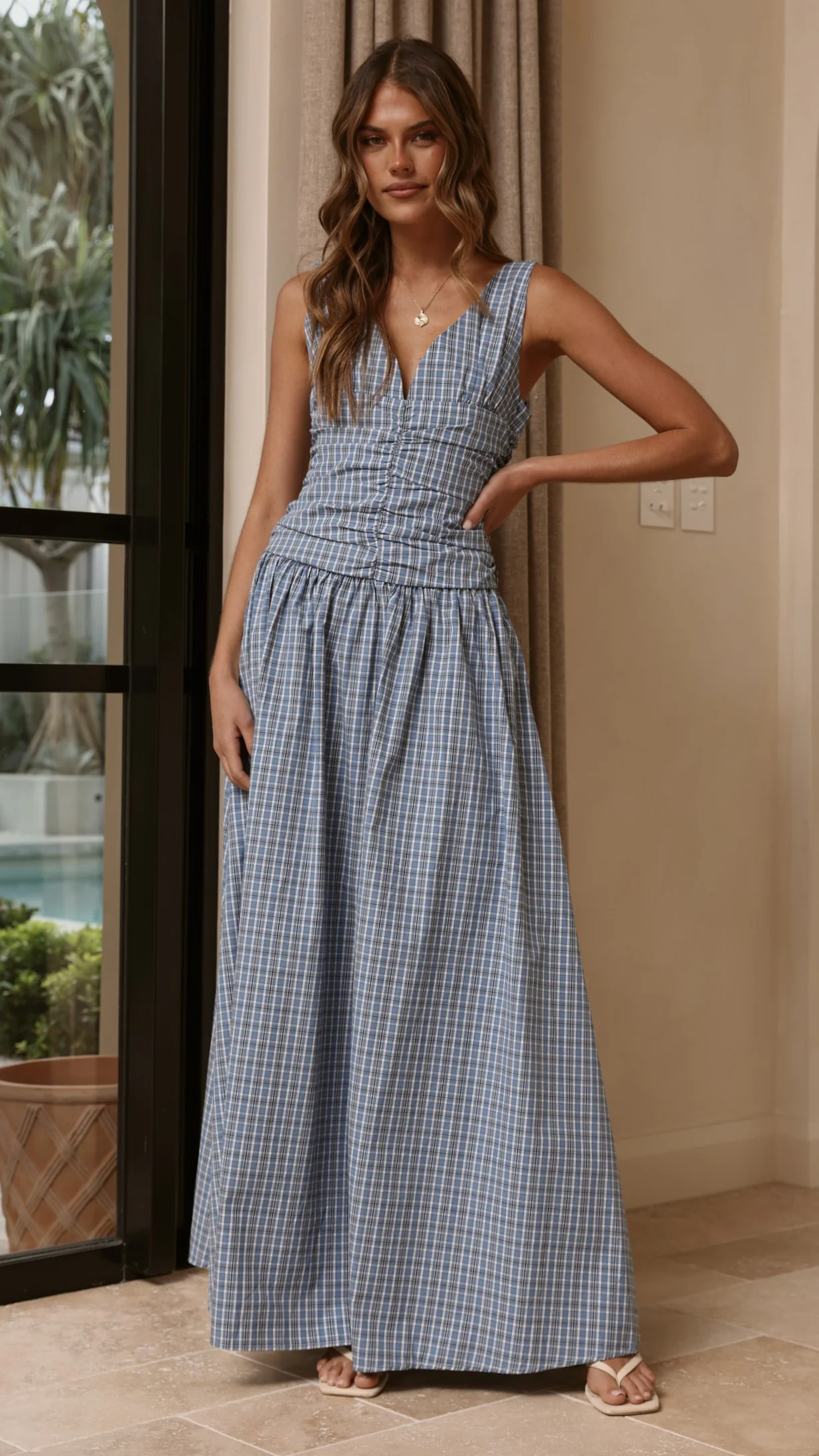 Sanya Maxi Dress - Blue Check - Image 7