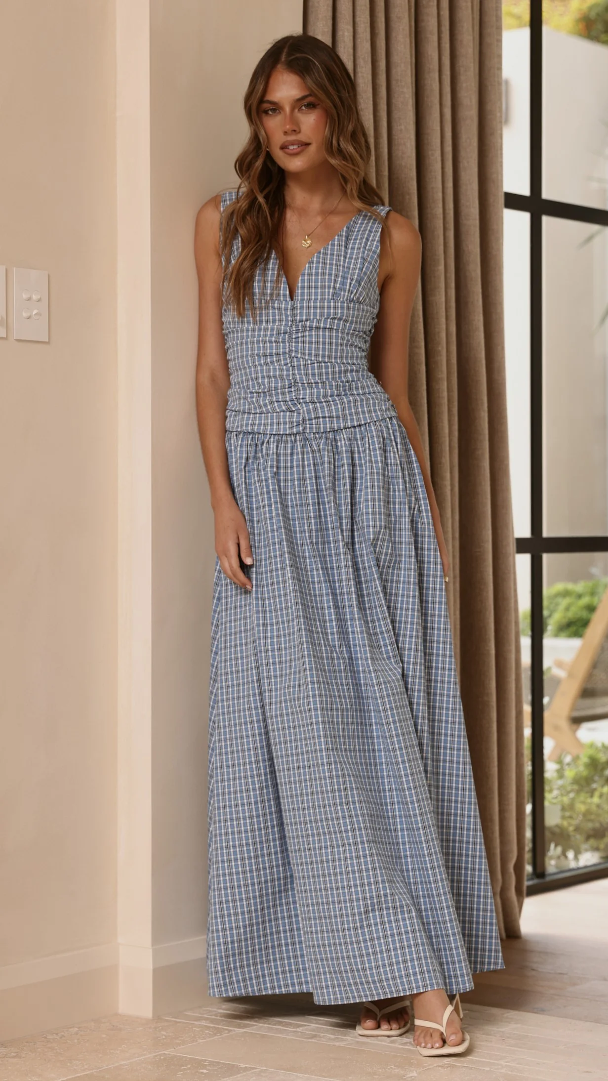 Sanya Maxi Dress - Blue Check - Image 9