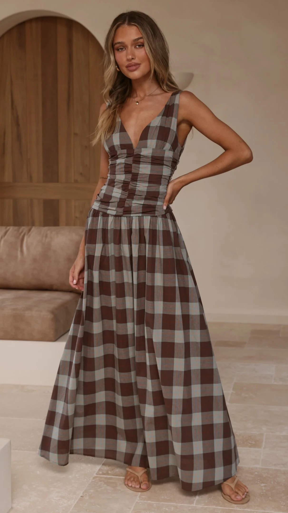 Sanya Maxi Dress - Chocolate Check - Image 11
