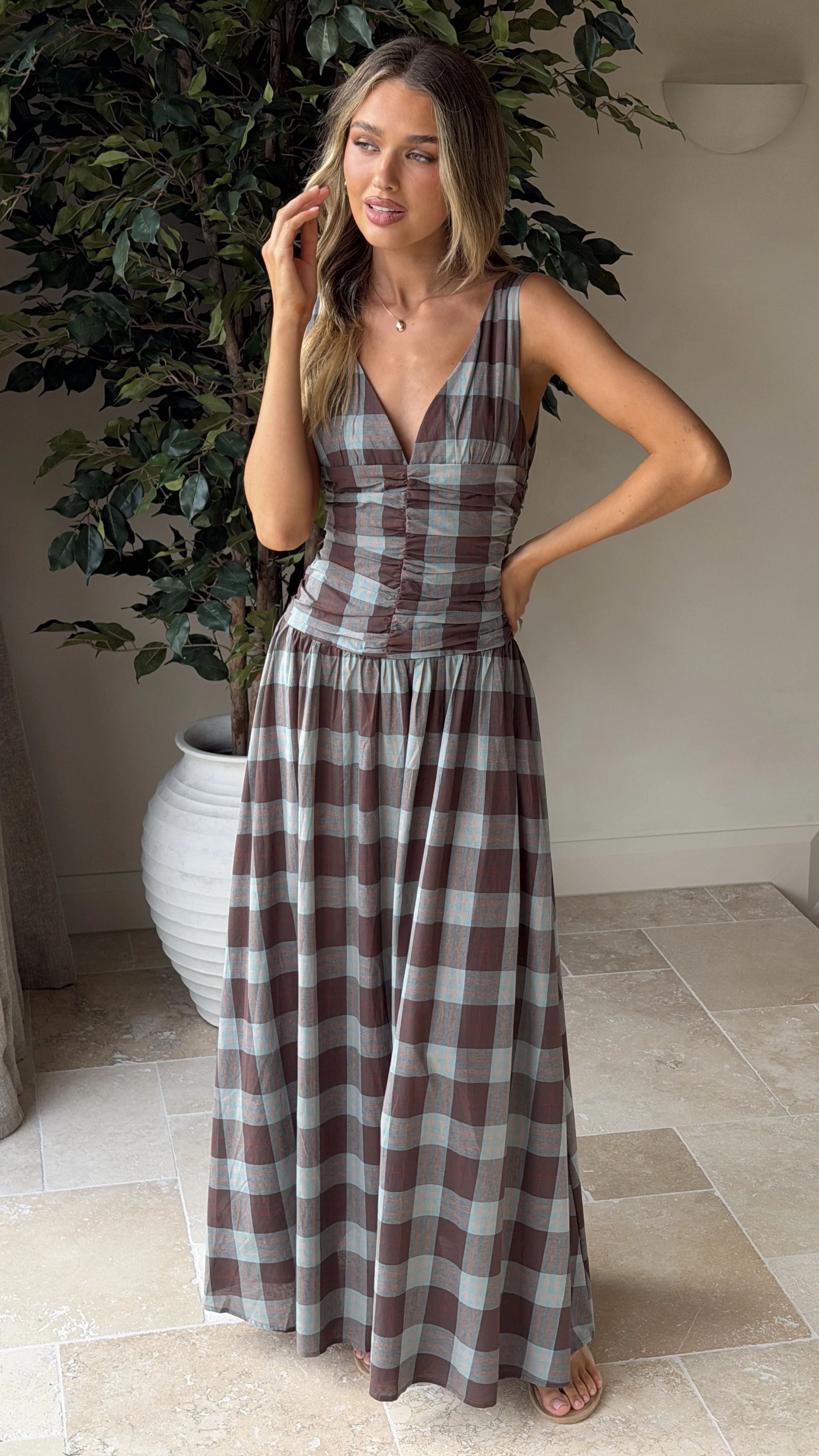 Sanya Maxi Dress - Chocolate Check - Image 5