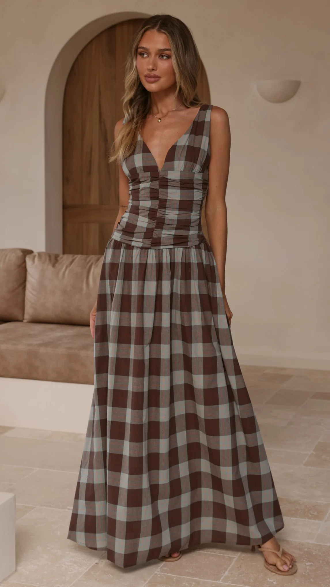 Sanya Maxi Dress - Chocolate Check - Image 6
