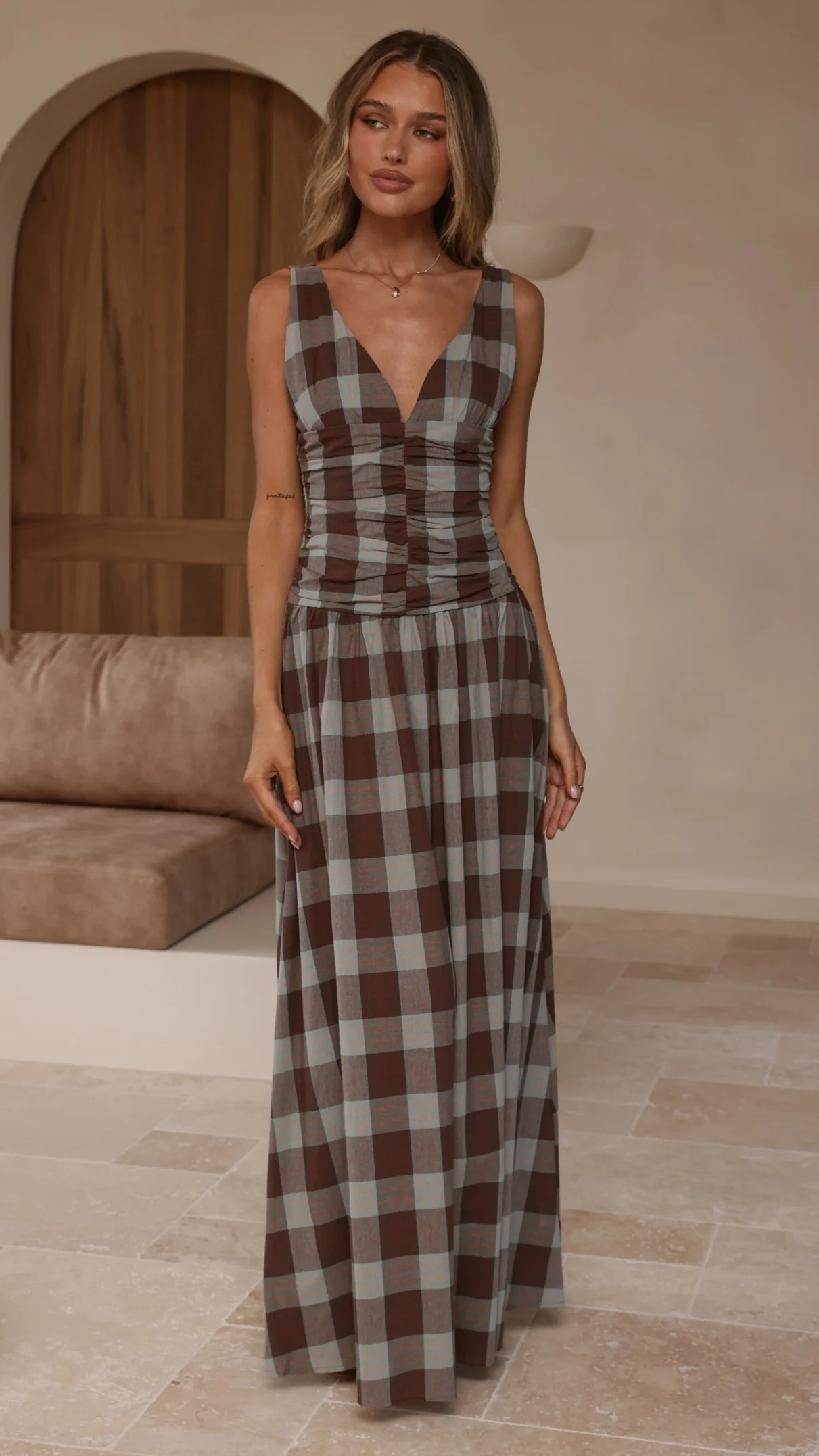 Sanya Maxi Dress - Chocolate Check - Image 7