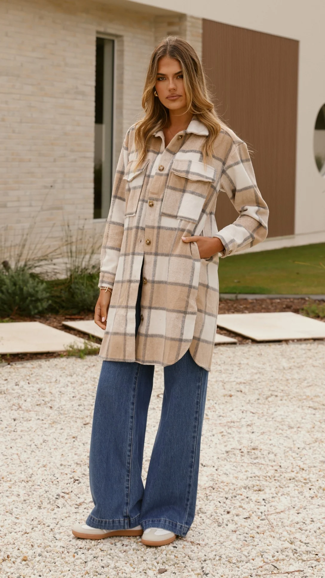 Saskia Jacket - Beige/Cream Check - Image 3