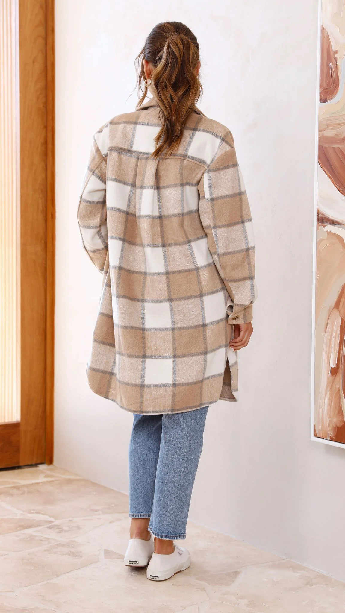 Saskia Jacket - Beige/Cream Check - Image 7