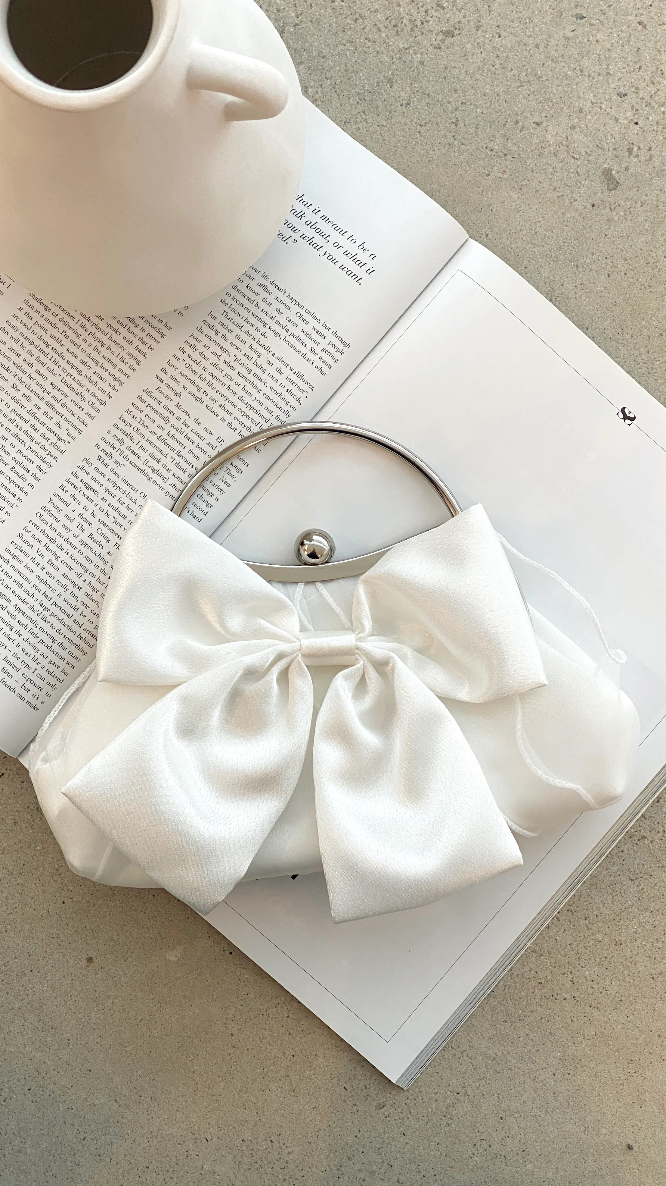 Satin Bow Clutch - White - Image 4