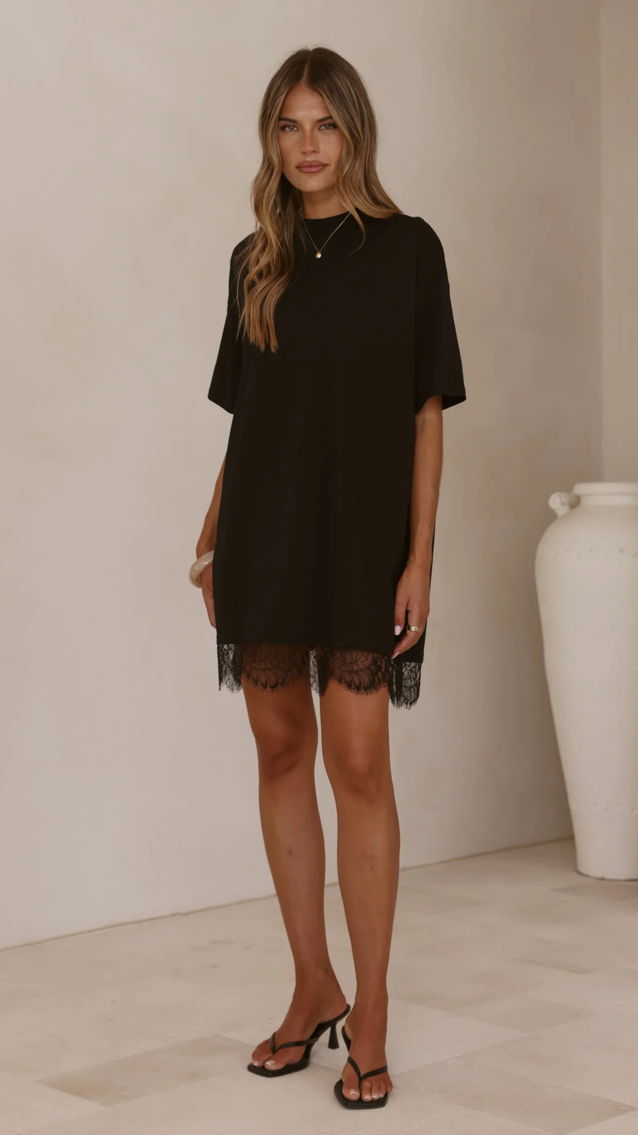 Saya T Shirt Lace Mini Dress - Black - Image 4