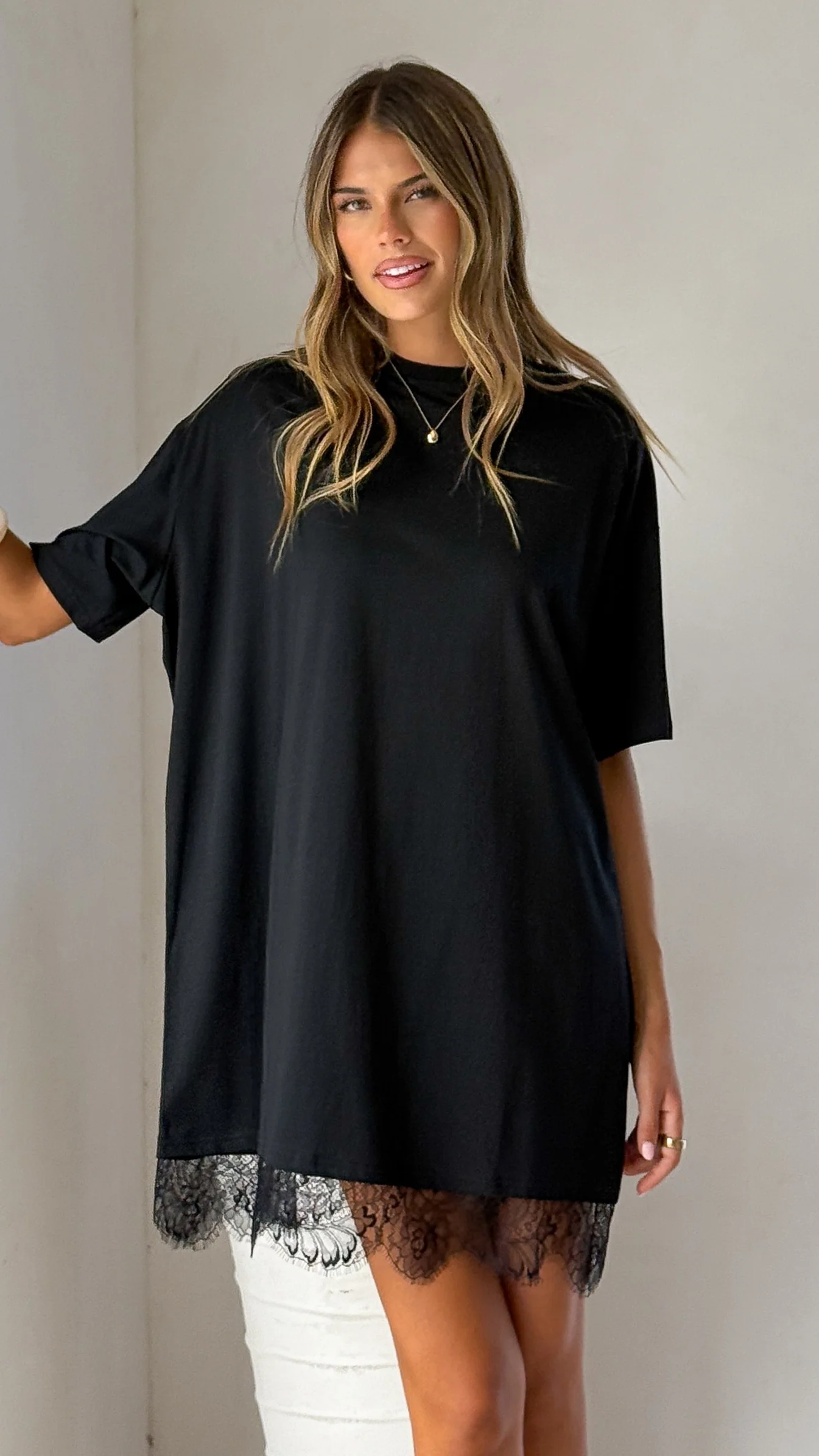 Saya T Shirt Lace Mini Dress - Black - Image 5
