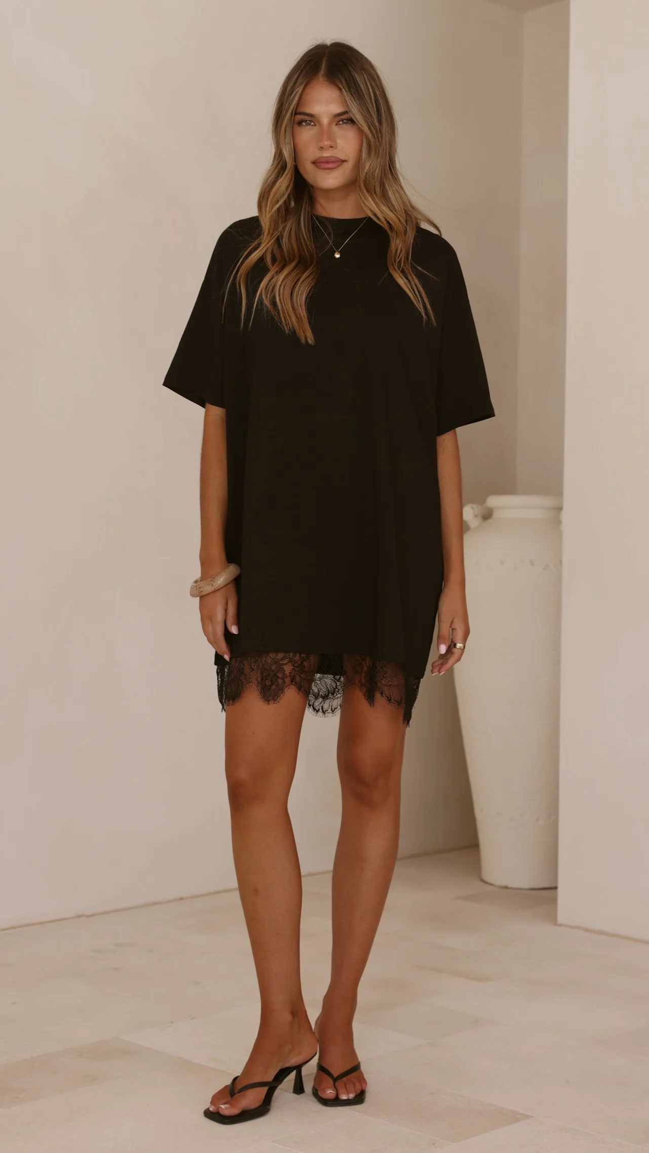 Saya T Shirt Lace Mini Dress - Black - Image 7