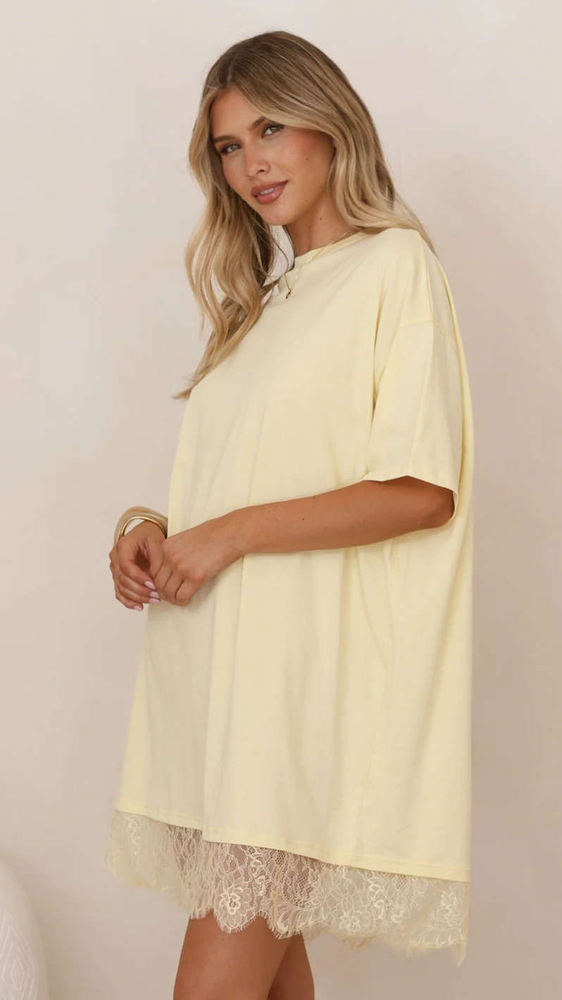 Saya T Shirt Lace Mini Dress - Yellow - Image 4