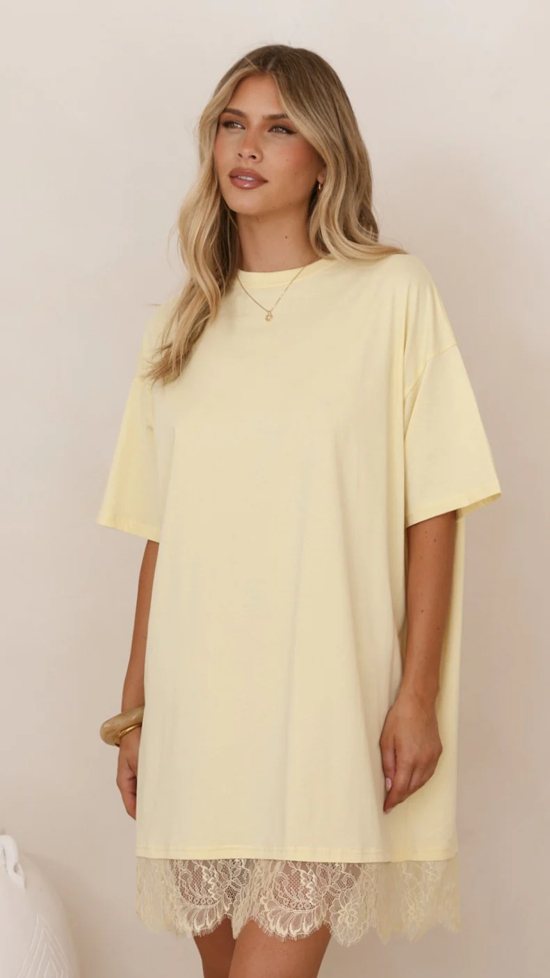 Saya T Shirt Lace Mini Dress - Yellow - Image 9
