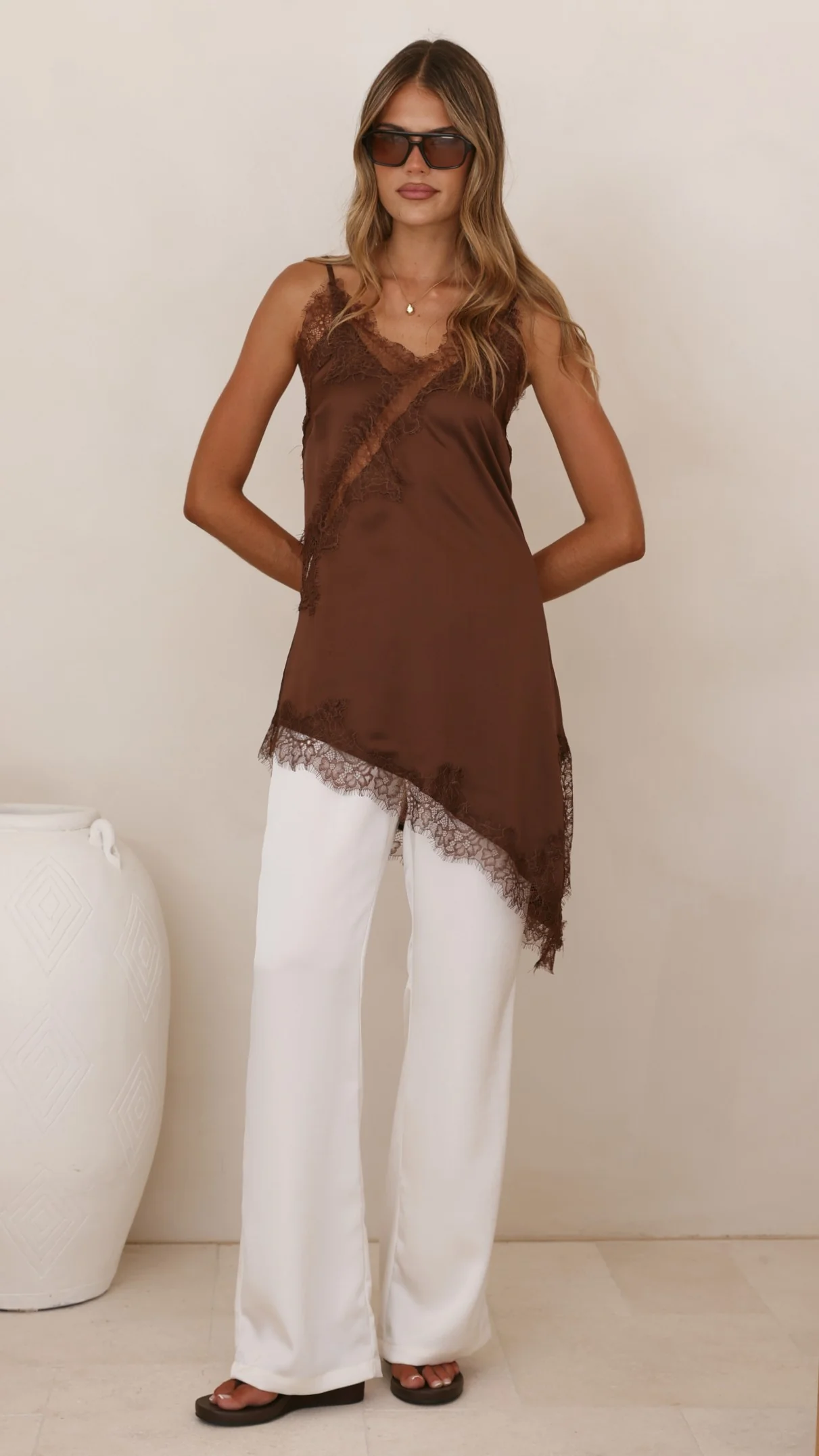 Sayuri Satin Lace Mini Tunic - Chocolate - Image 3