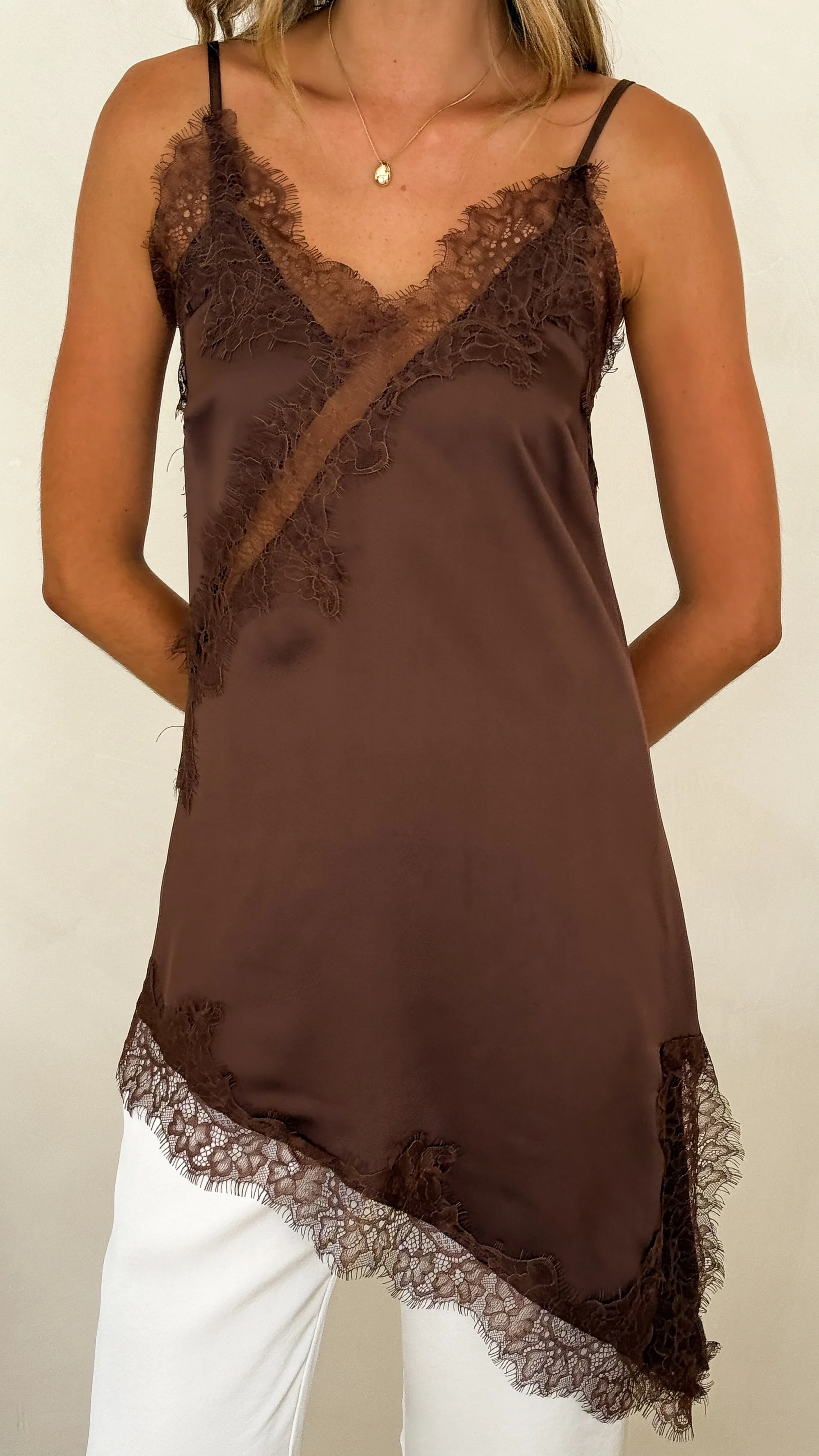 Sayuri Satin Lace Mini Tunic - Chocolate - Image 4