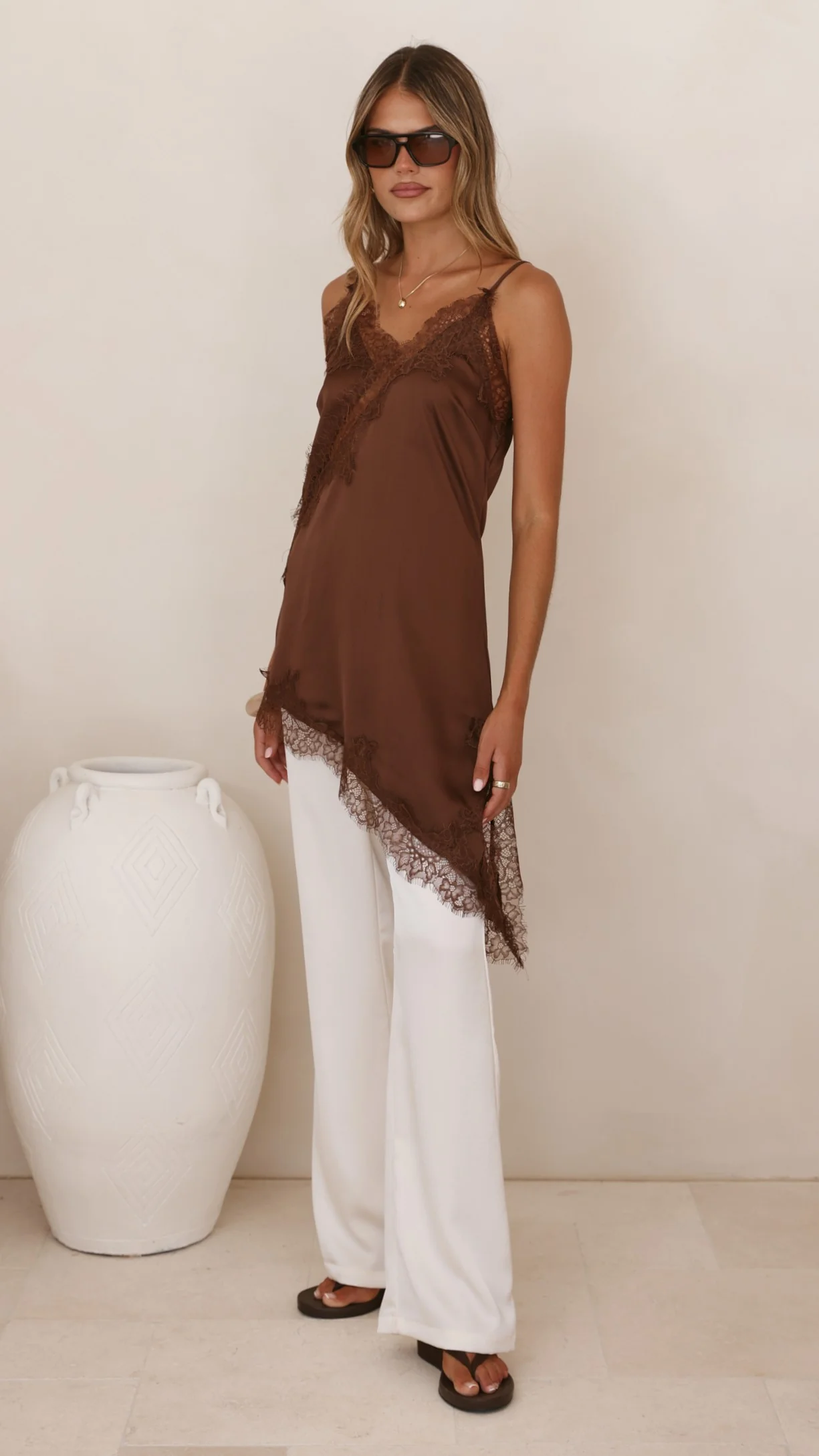 Sayuri Satin Lace Mini Tunic - Chocolate - Image 6