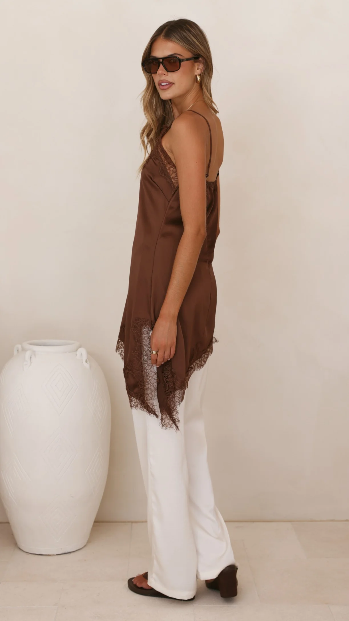 Sayuri Satin Lace Mini Tunic - Chocolate - Image 8