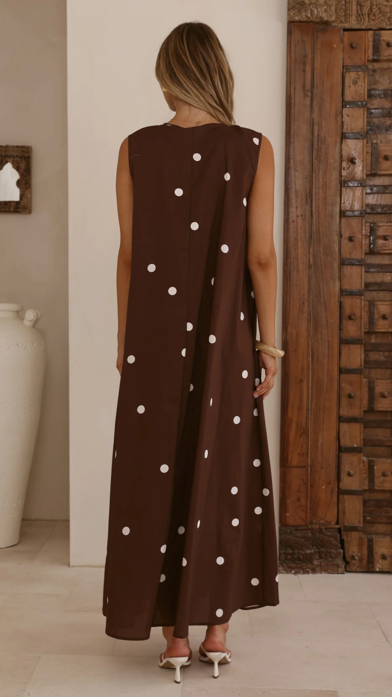 Scout Maxi Dress - Chocolate/White Polka - Image 2