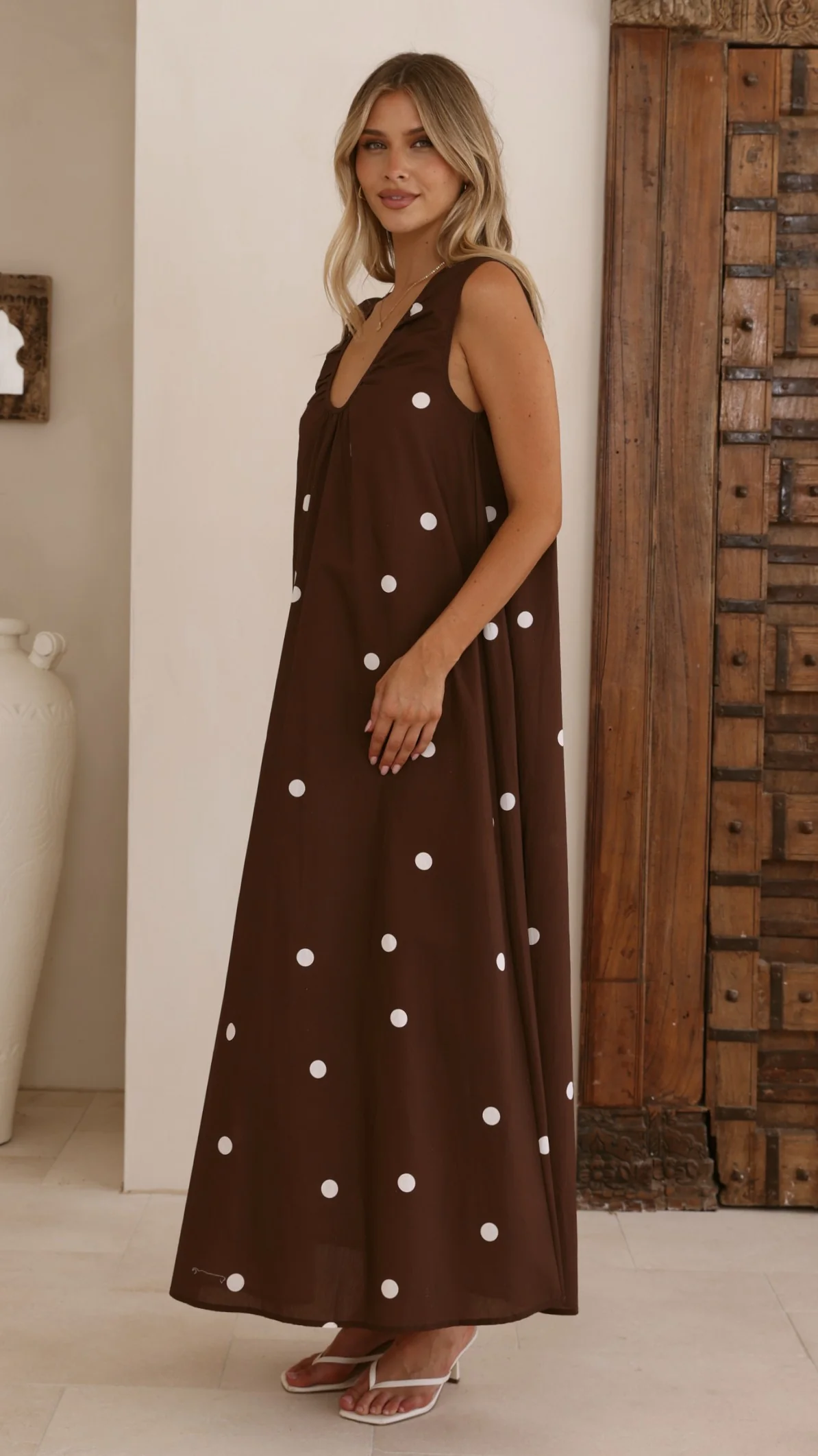Scout Maxi Dress - Chocolate/White Polka - Image 3