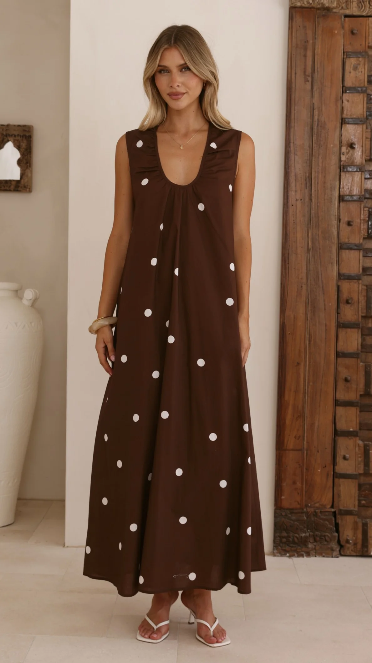 Scout Maxi Dress - Chocolate/White Polka - Image 5
