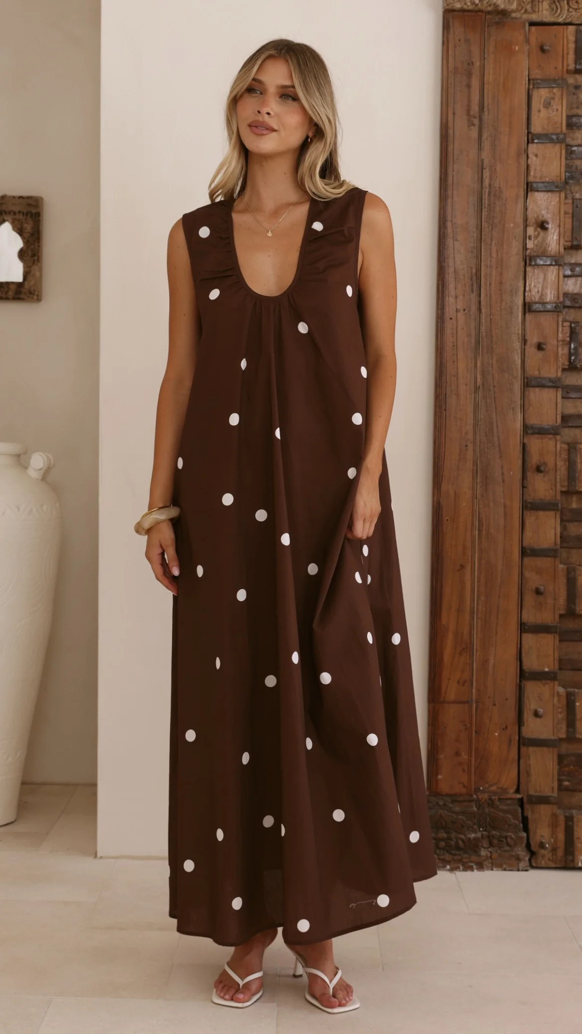 Scout Maxi Dress - Chocolate/White Polka - Image 6