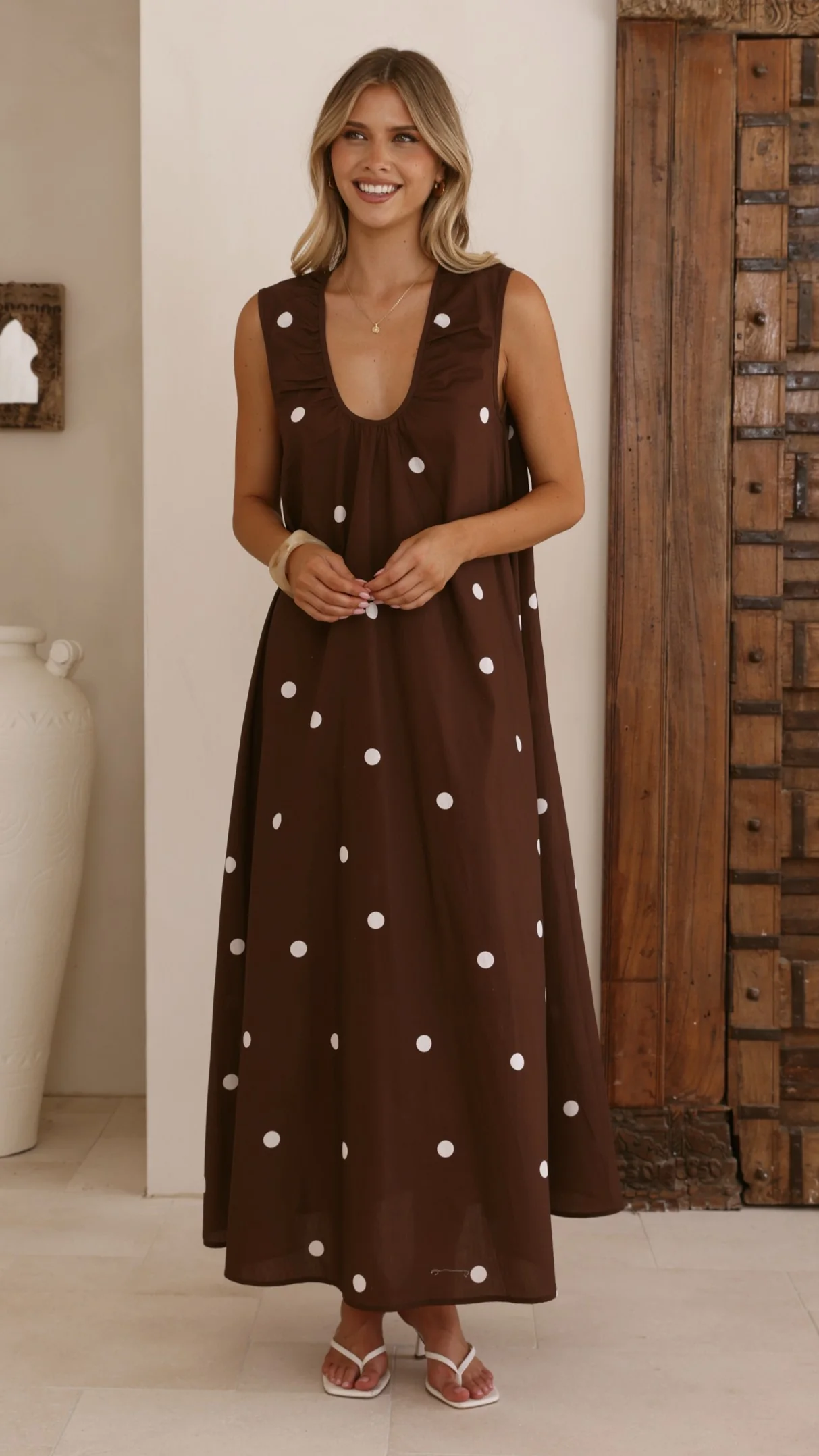 Scout Maxi Dress - Chocolate/White Polka - Image 7
