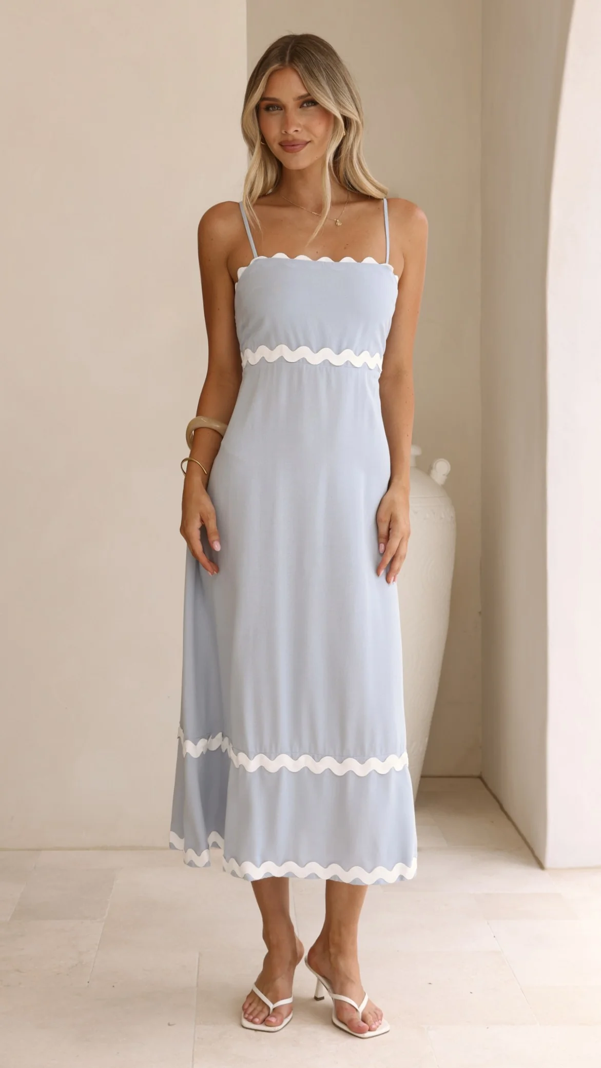 Seraphina Midi Dress - Blue/White - Image 6