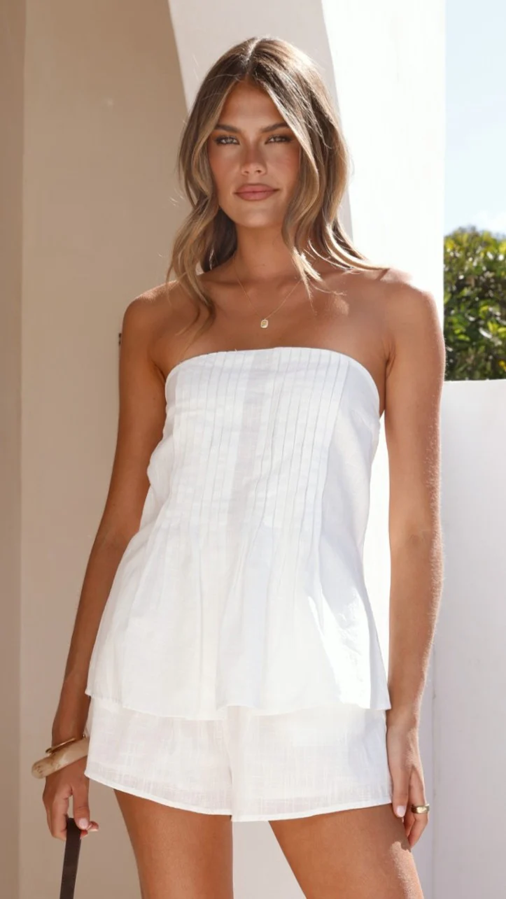 Sharni Strapless Pleat Top and Shorts Set - White