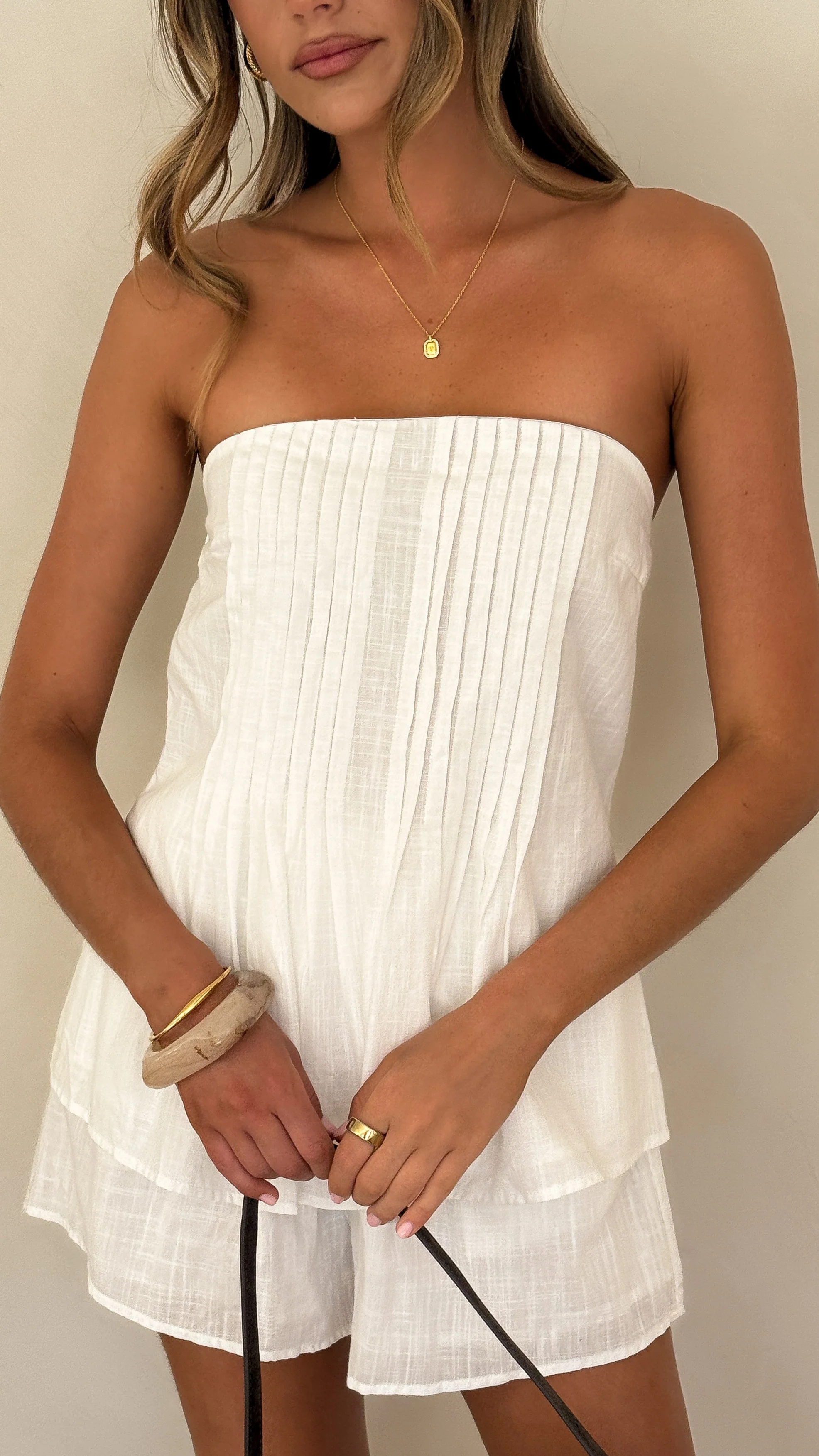 Sharni Strapless Pleat Top and Shorts Set - White - Image 4