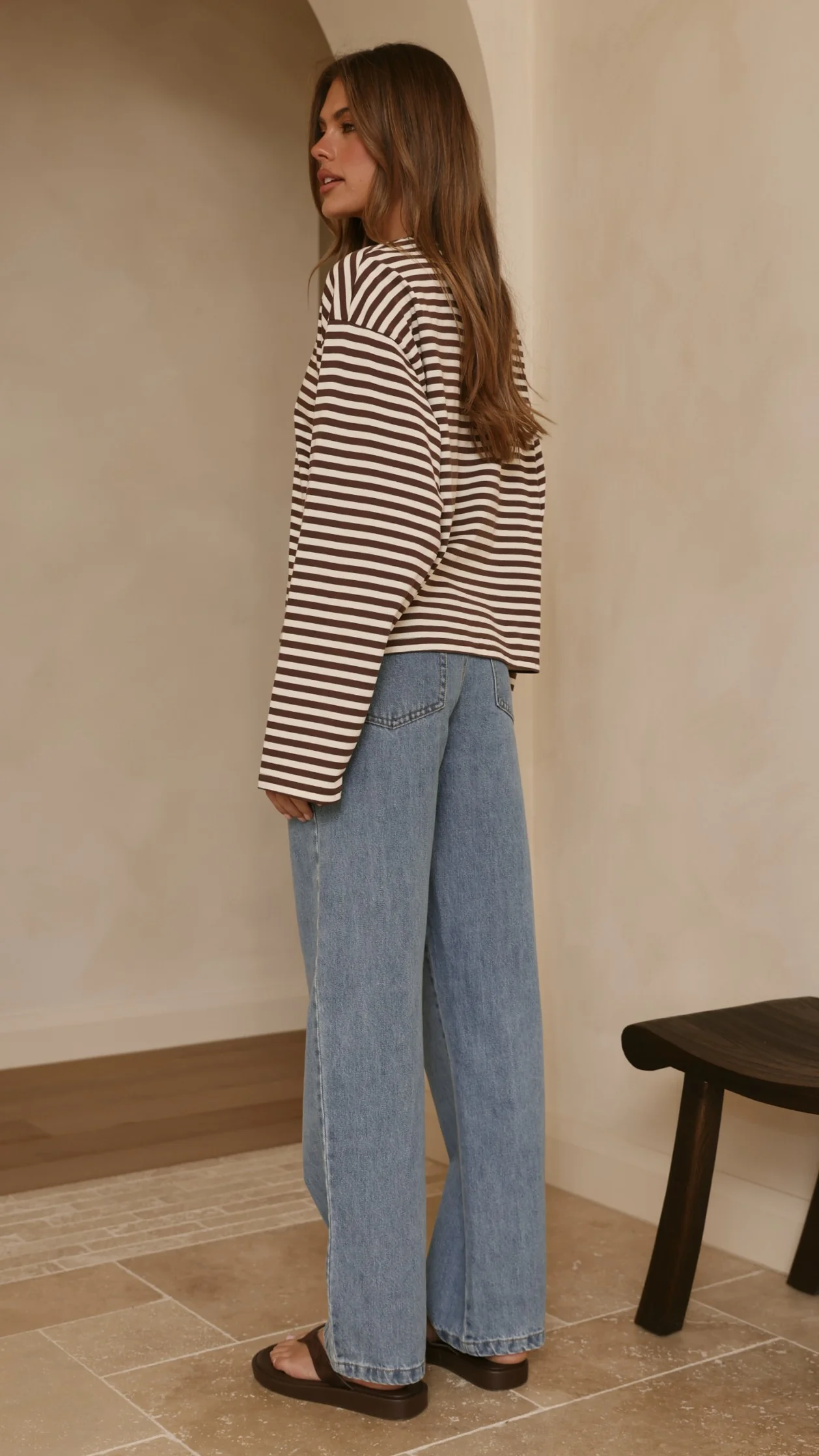 Solana Long Sleeve Top - Choc/White Stripe - Image 2