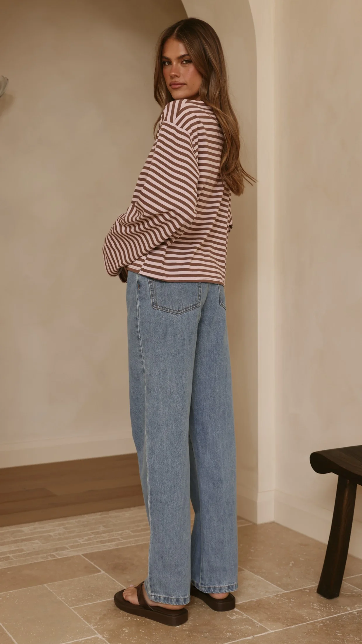 Solana Long Sleeve Top - Pink/Choc Stripe - Image 7