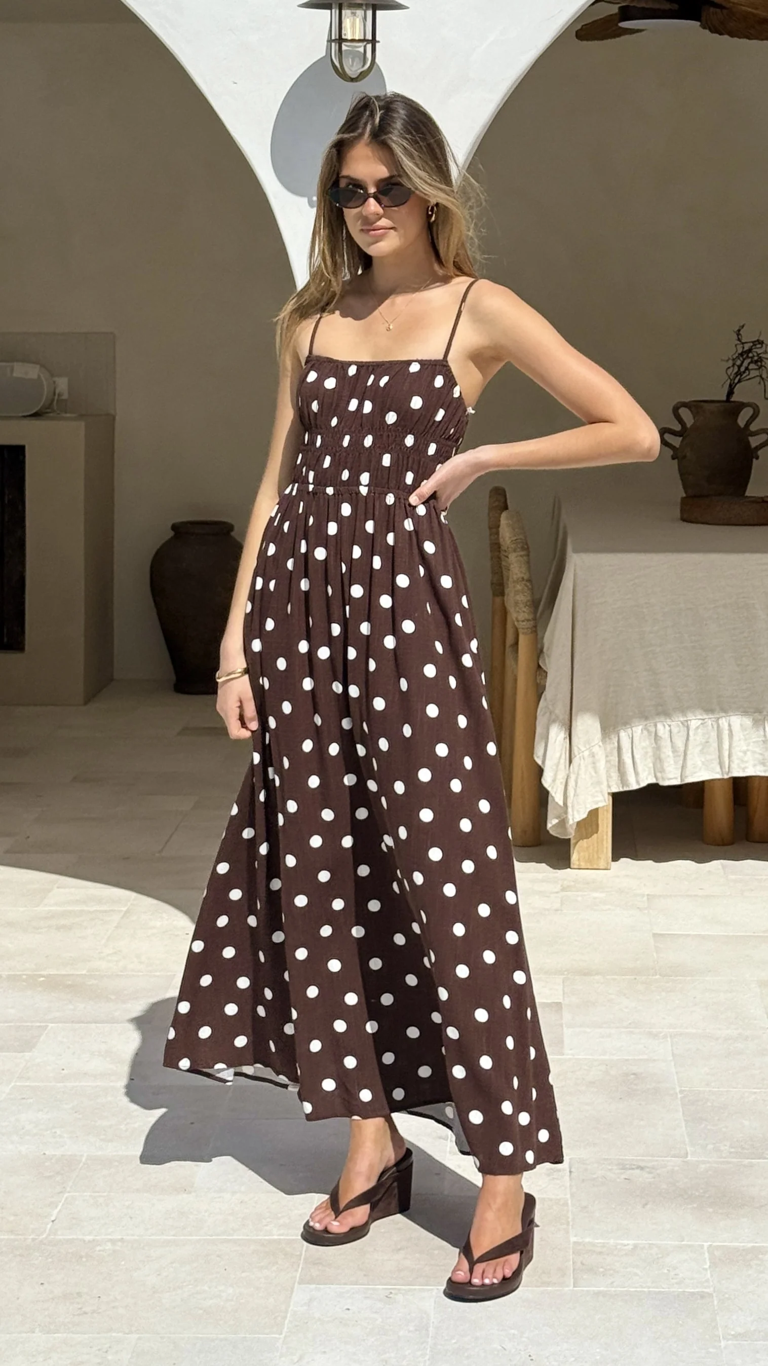 Solare Maxi Dress - Brown/White Polka - Image 5