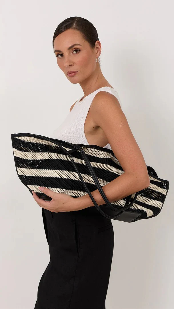 Sporty Weave Tote - Black/Natural - Image 8