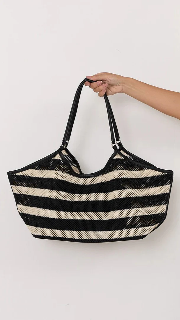 Sporty Weave Tote - Black/Natural - Image 9