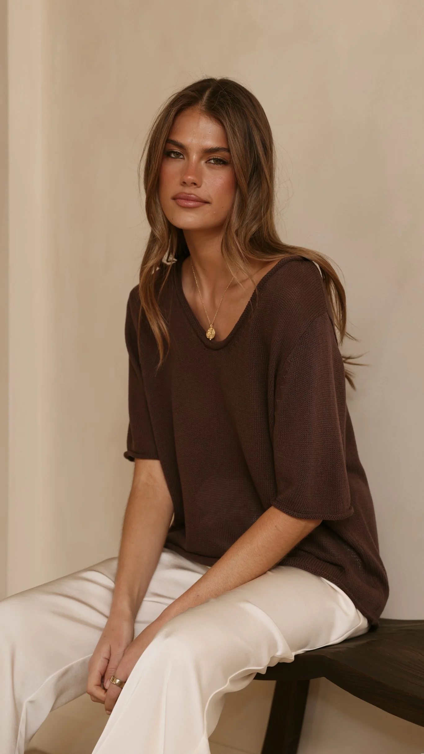 Spring Scoop Neck Tee - Chocolate - Image 10