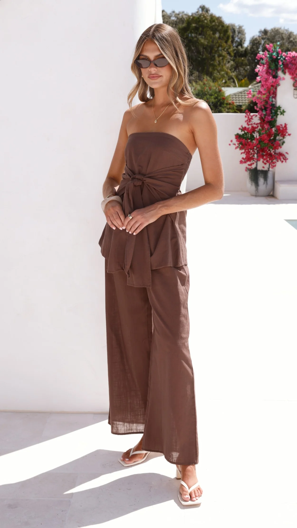 Talia Strapless Top and Pants Set - Brown - Image 7